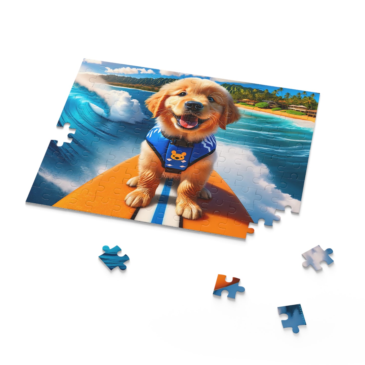 Surf Pups! Surfing Golden Retriever Puppy Puzzle 10 - (120, 252, 500-Piece)