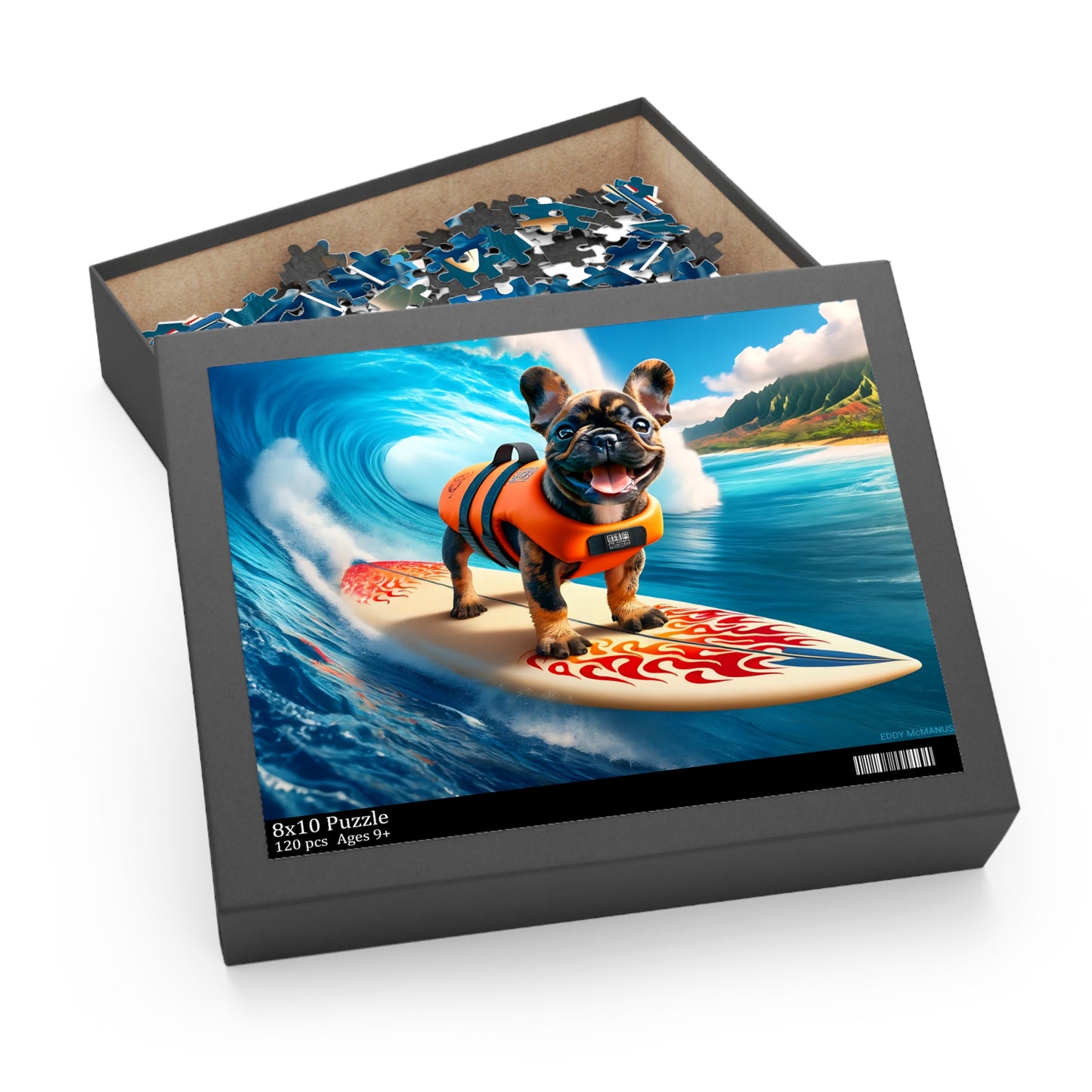 Surf Pups! Surfing French Bulldog Puppy Puzzle 3 - (120, 252, 500-Piece)