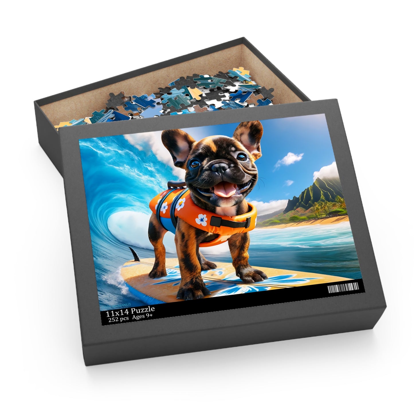 Surf Pups! Surfing French Bulldog Puppy Puzzle 6 - (120, 252, 500-Piece)