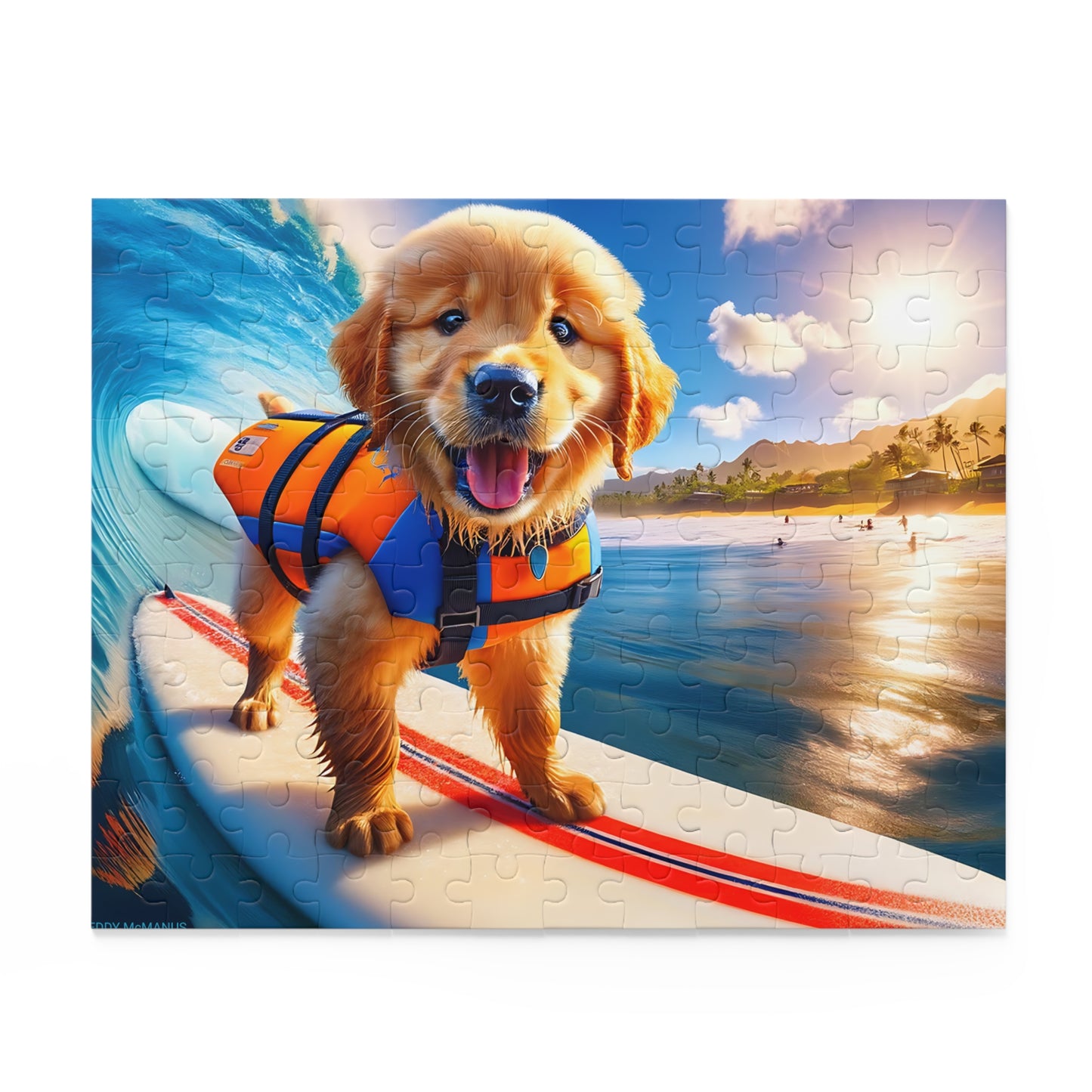 Surf Pups! Surfing Golden Retriever Puppy Puzzle 7 - (120, 252, 500-Piece)