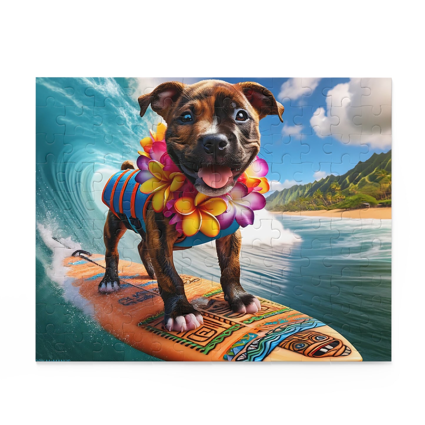 Surf Pups! Surfing Pit Bull Puppy Puzzle 10 - (120, 252, 500-Piece)