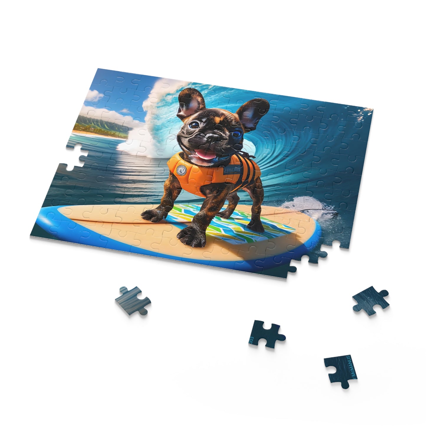 Surf Pups! Surfing French Bulldog Puppy Puzzle 7 - (120, 252, 500-Piece)