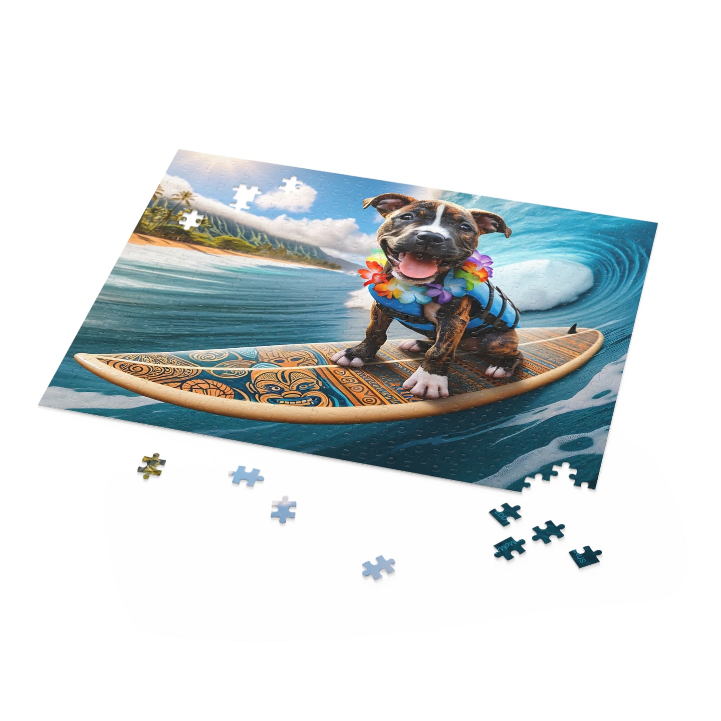 Surf Pups! Surfing Pit Bull Puppy Puzzle 11 - (120, 252, 500-Piece)