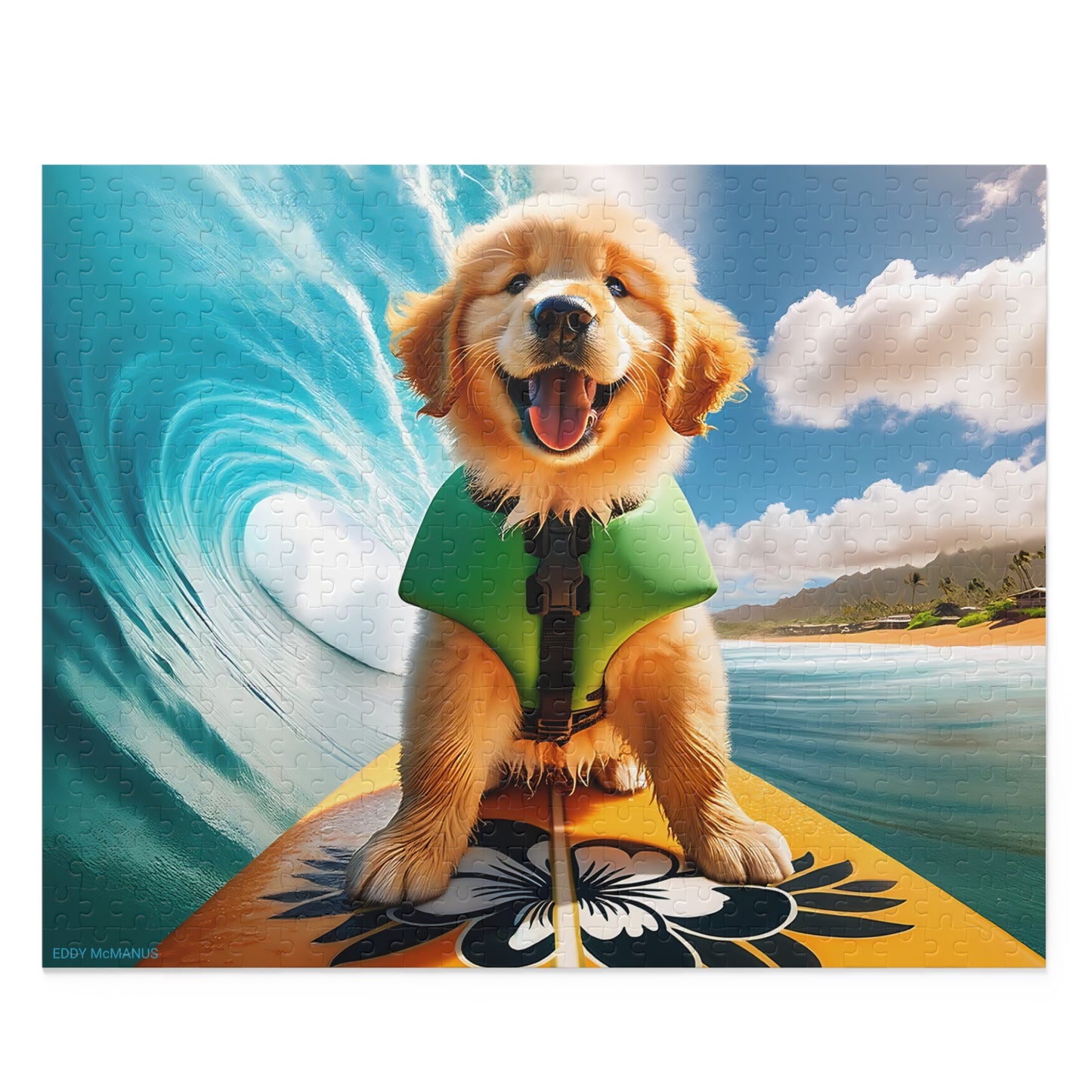 Surf Pups! Surfing Golden Retriever Puppy Puzzle 12 - (120, 252, 500-Piece)