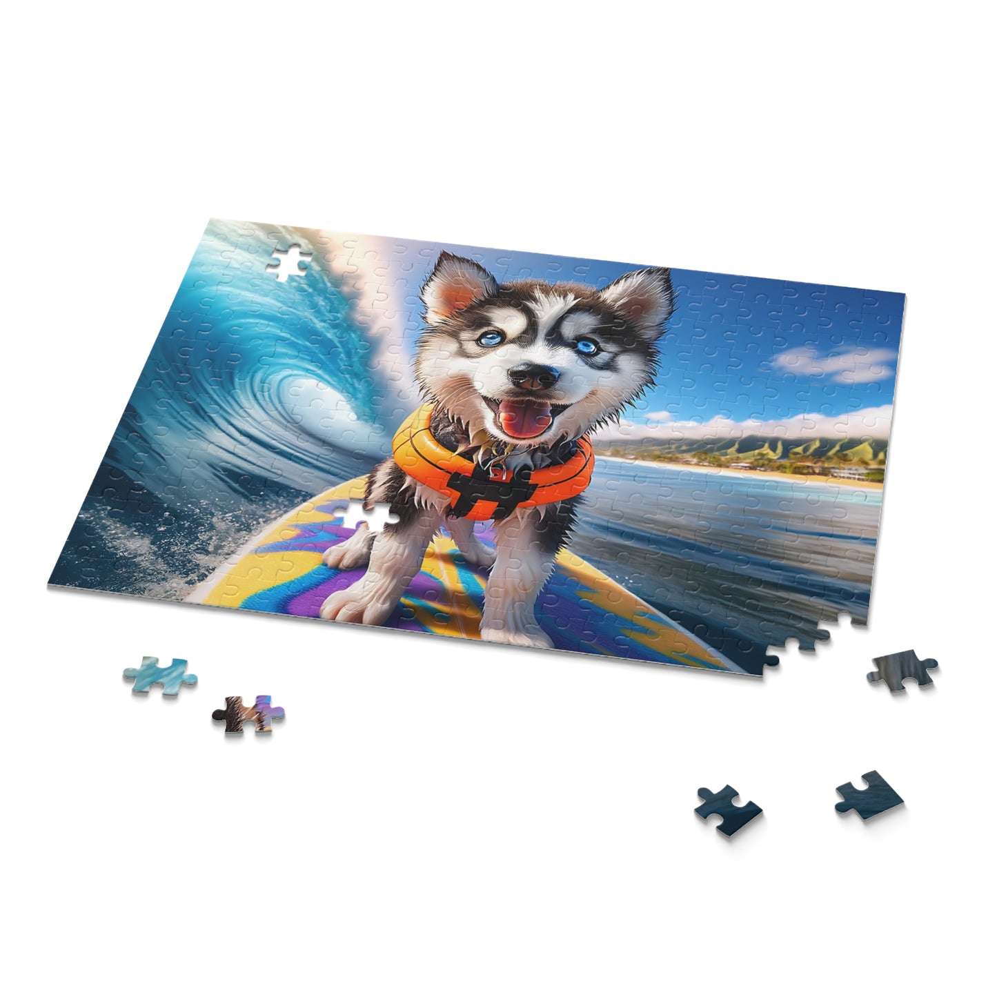 Surf Pups! Surfing Husky Puppy Puzzle 10 - (120, 252, 500-Piece)