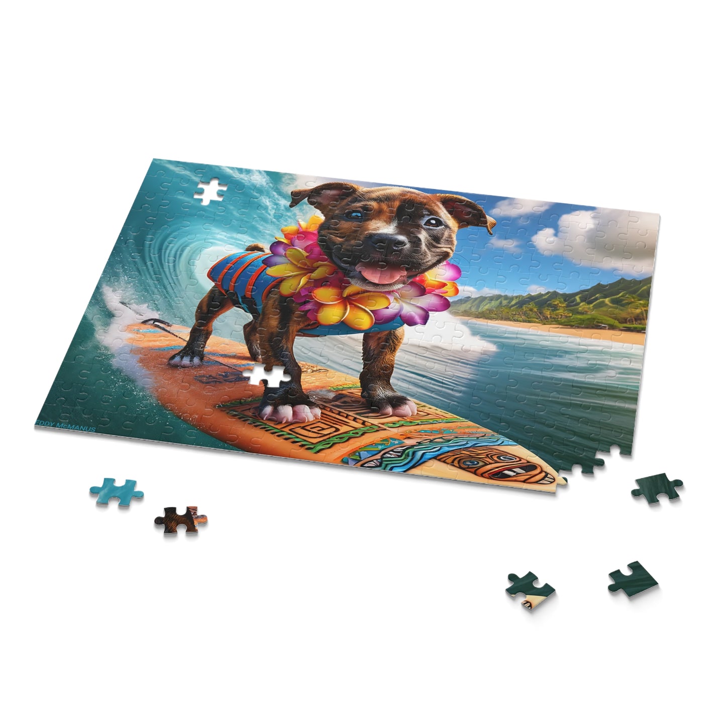 Surf Pups! Surfing Pit Bull Puppy Puzzle 10 - (120, 252, 500-Piece)