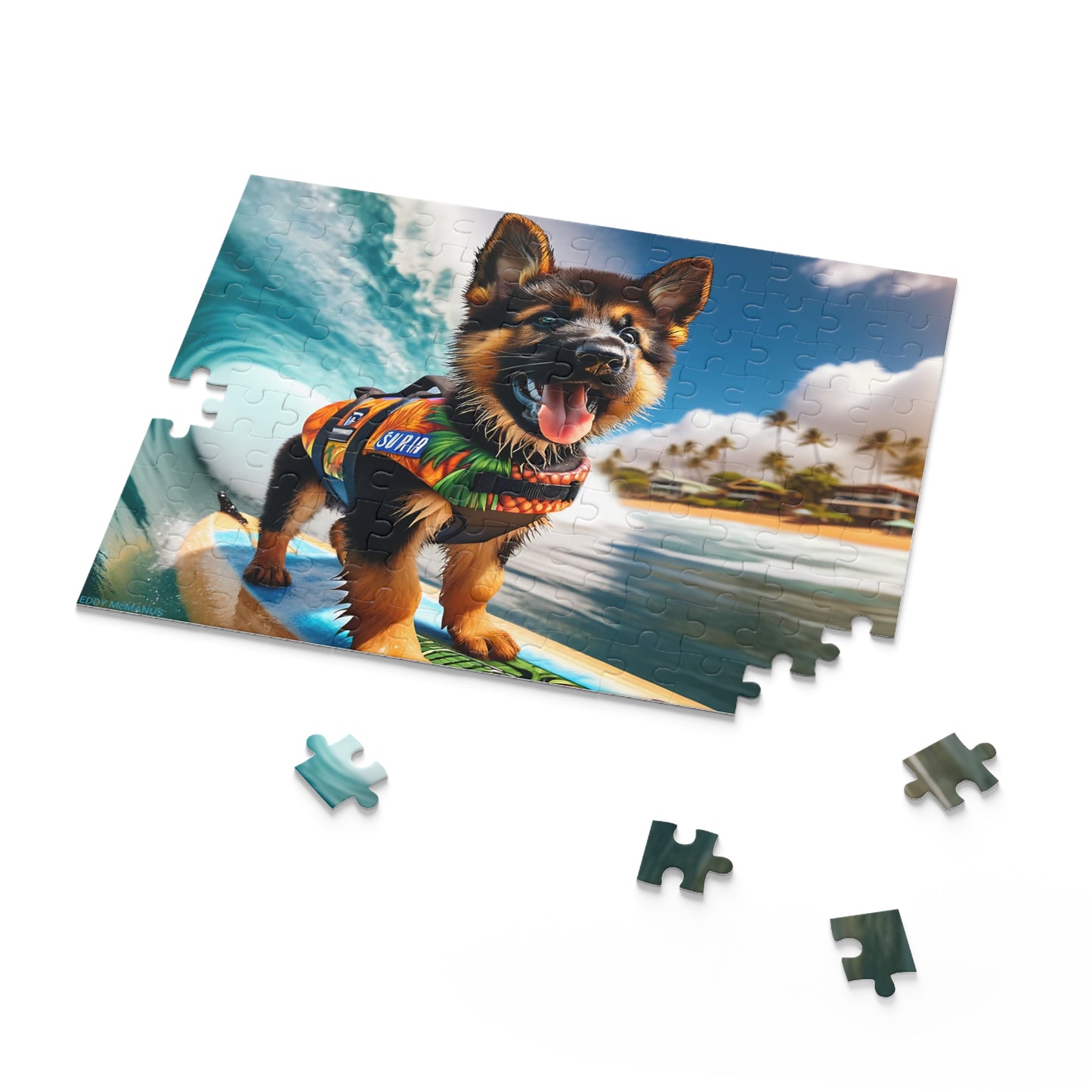 Surf Pups! Surfing German Shepherd Puppy Puzzle 8 - (120, 252, 500-Piece)