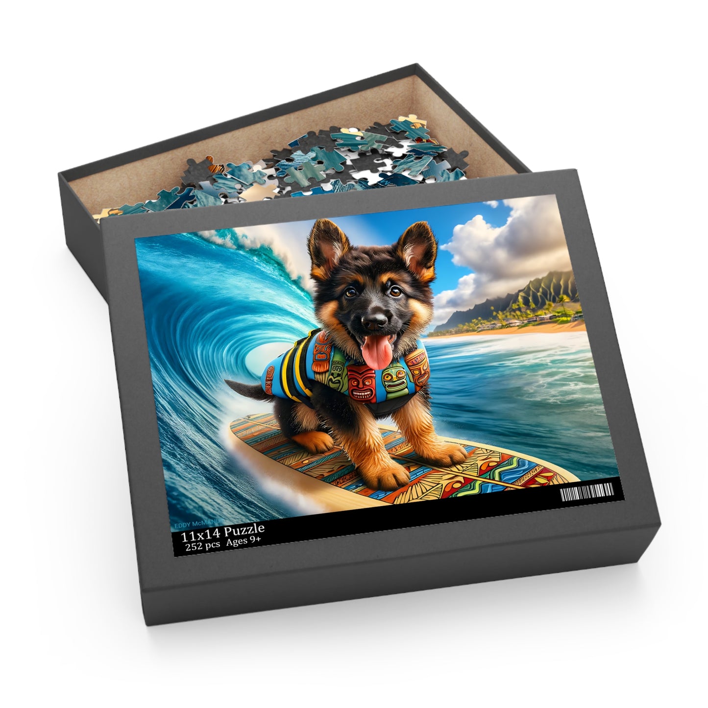 Surf Pups! Surfing German Shepherd Puppy Puzzle 1 - (120, 252, 500-Piece)