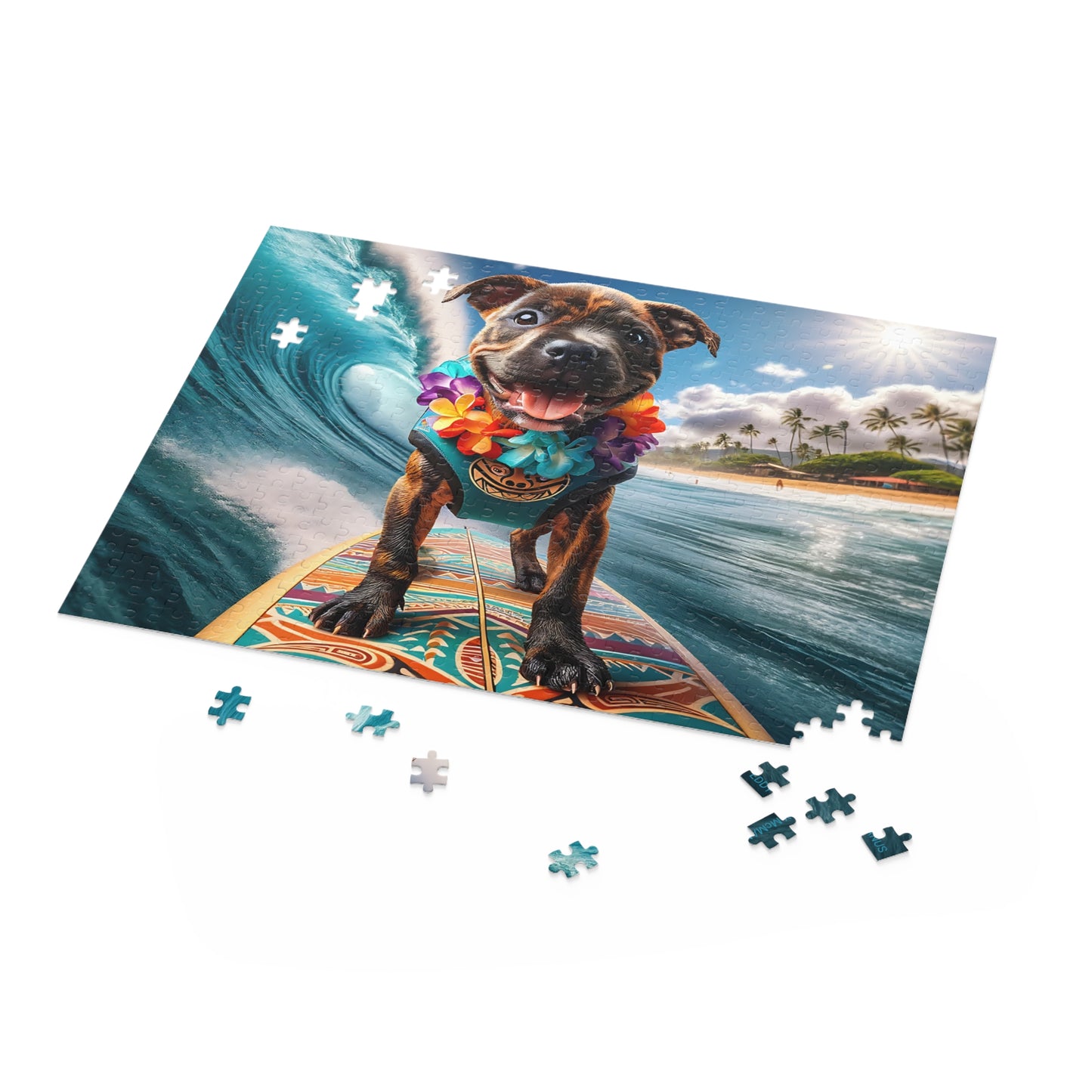 Surf Pups! Surfing Pit Bull Puppy Puzzle 5 - (120, 252, 500-Piece)