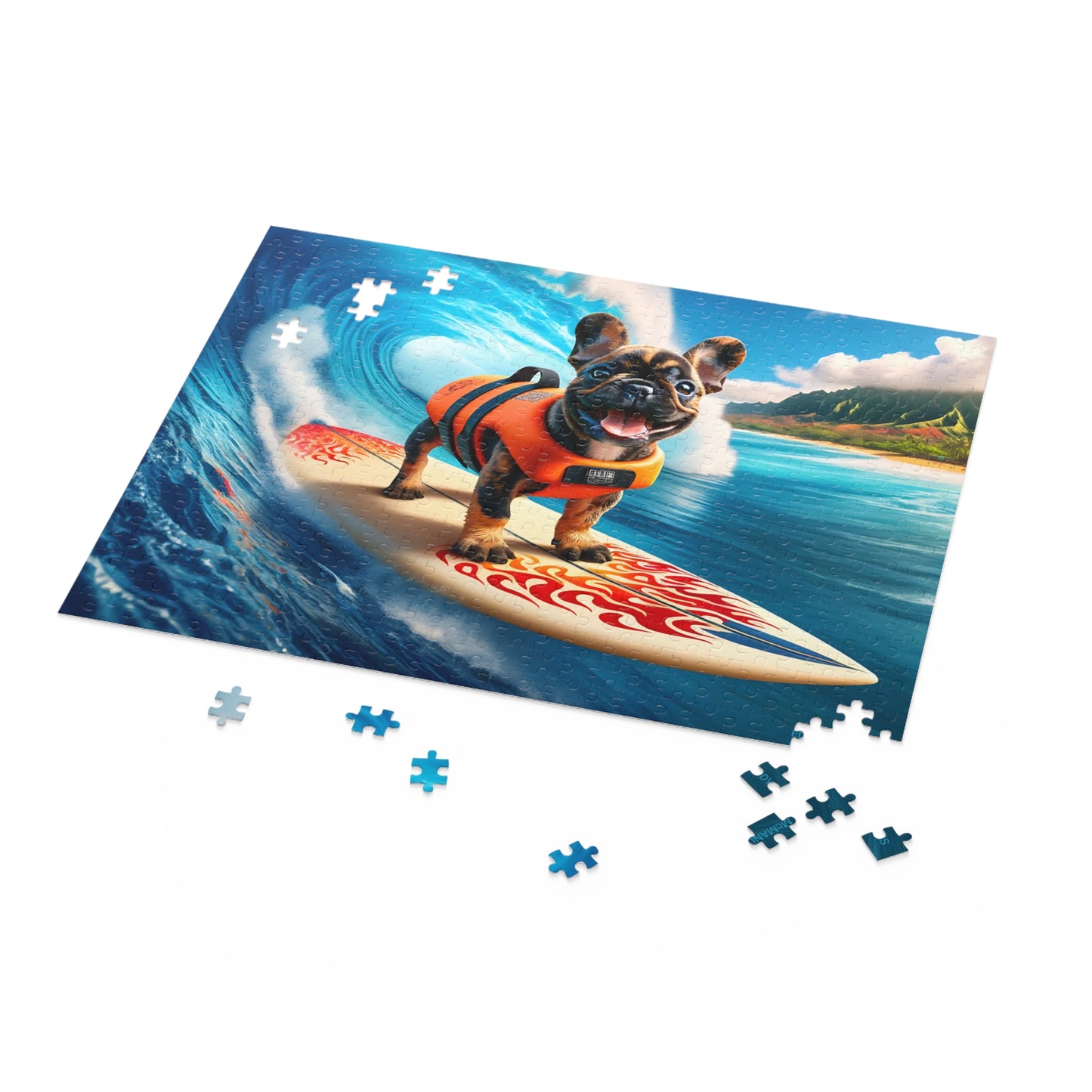 Surf Pups! Surfing French Bulldog Puppy Puzzle 3 - (120, 252, 500-Piece)