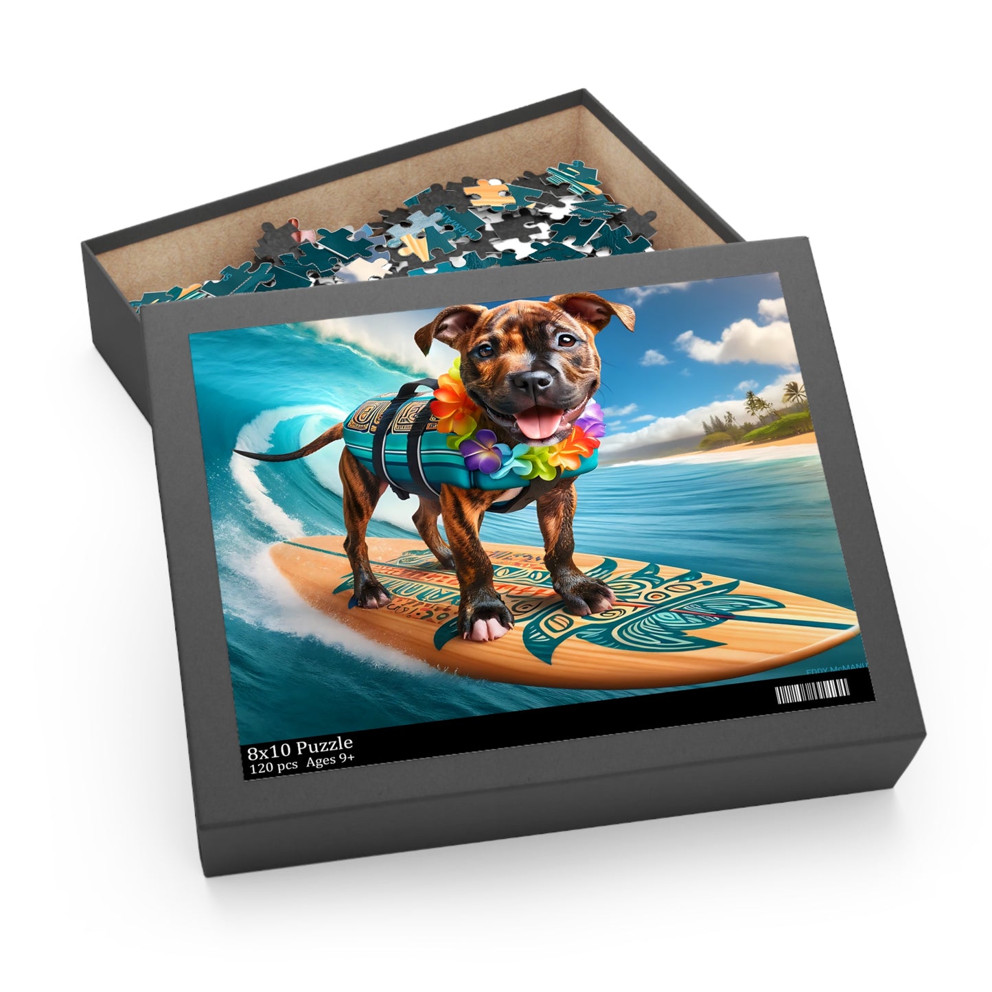 Surf Pups! Surfing Pit Bull Puppy Puzzle 6 - (120, 252, 500-Piece)