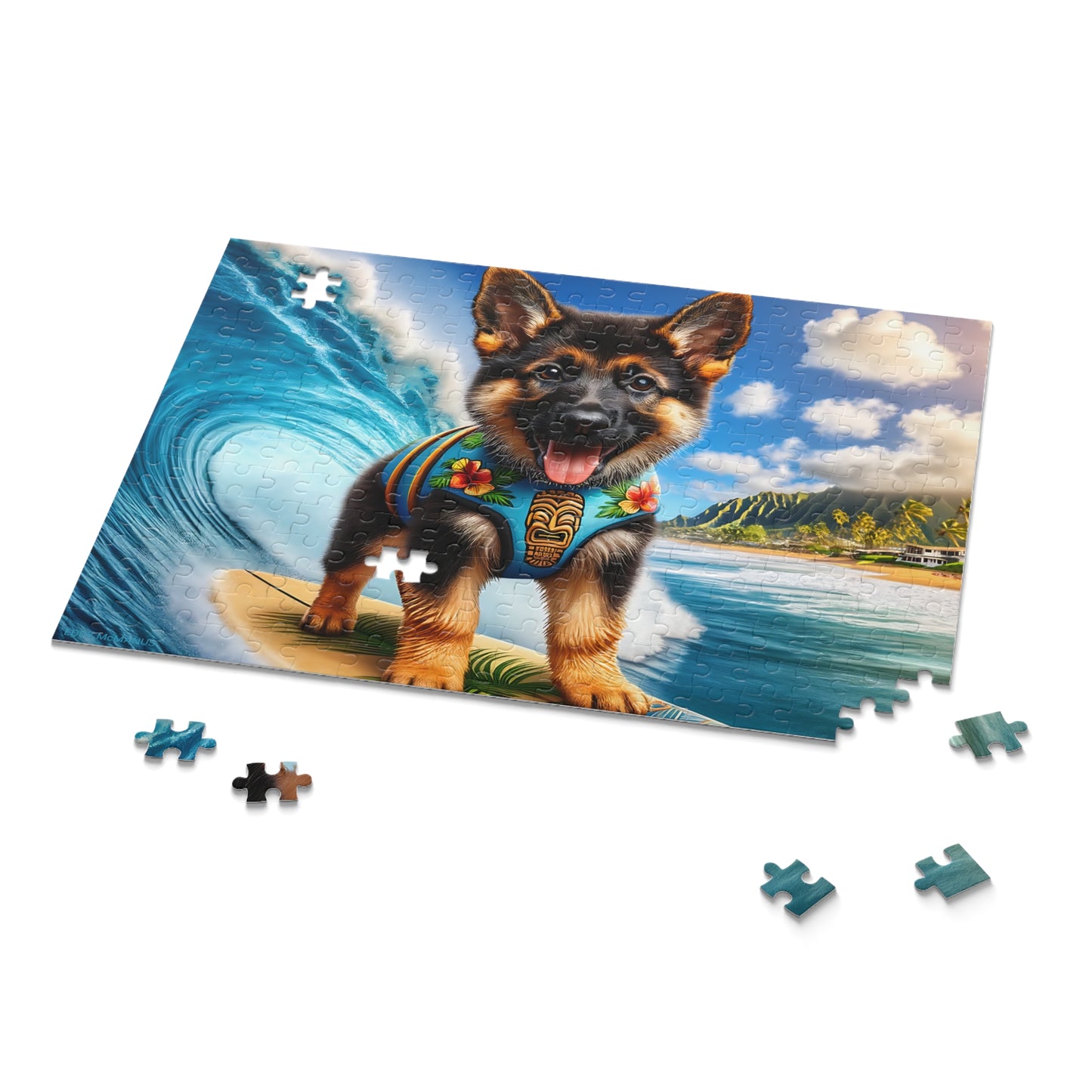 Surf Pups! Surfing German Shepherd Puppy Puzzle 2 - (120, 252, 500-Piece)