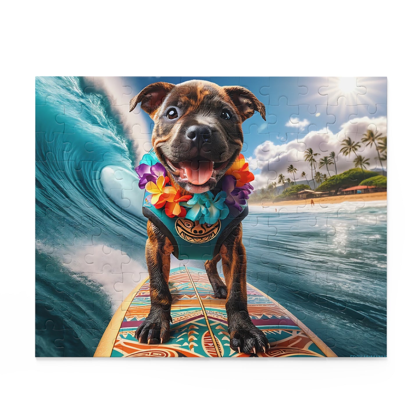 Surf Pups! Surfing Pit Bull Puppy Puzzle 5 - (120, 252, 500-Piece)