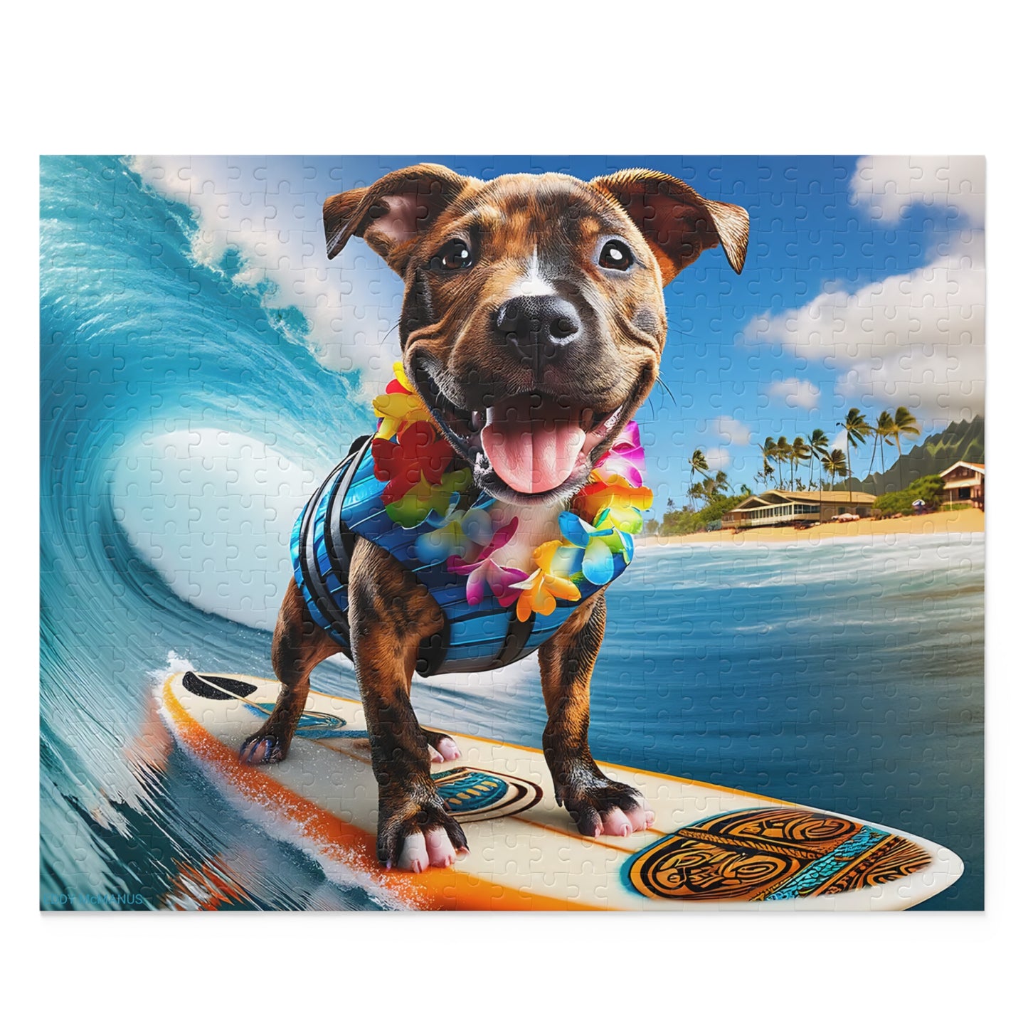 Surf Pups! Surfing Pit Bull Puppy Puzzle 9 - (120, 252, 500-Piece)