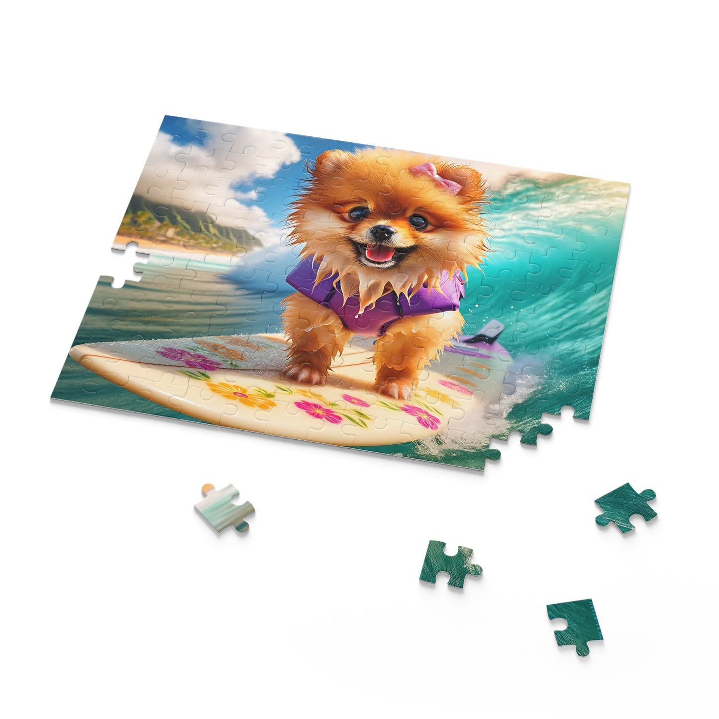 Surf Pups! Surfing Pomeranian Puppy Puzzle 12 - (120, 252, 500-Piece)