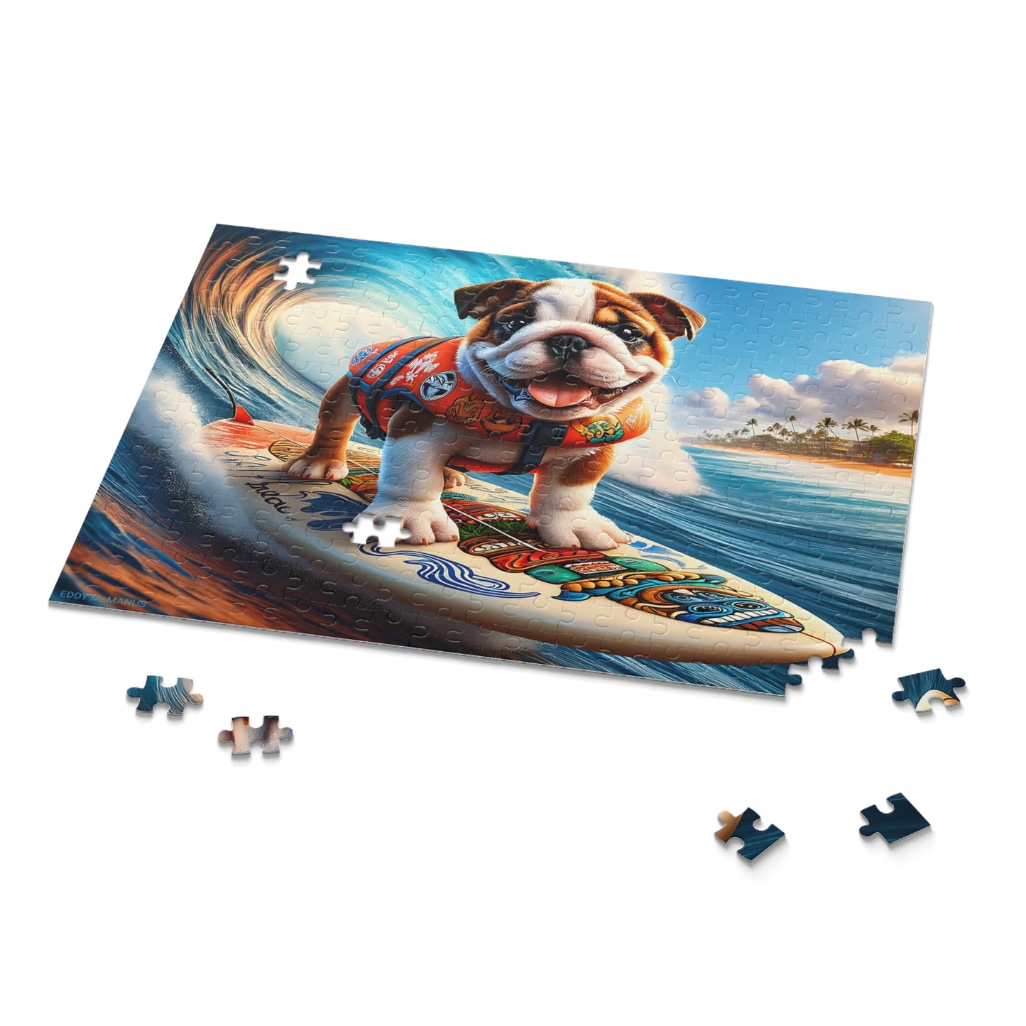 Surf Pups! Surfing English Bulldog Puppy Puzzle 8 - (120, 252, 500-Piece)