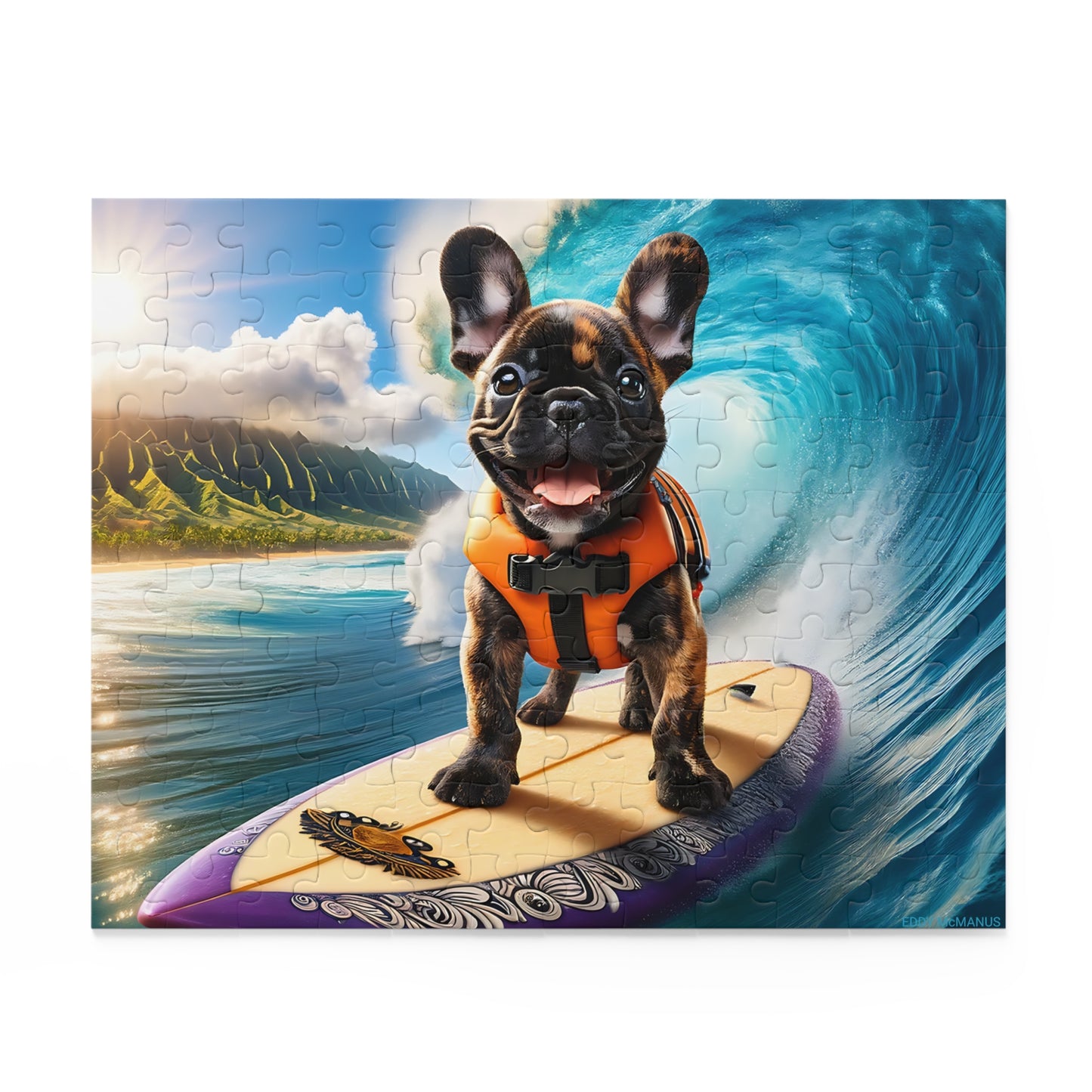 Surf Pups! Surfing French Bulldog Puppy Puzzle 11 - (120, 252, 500-Piece)