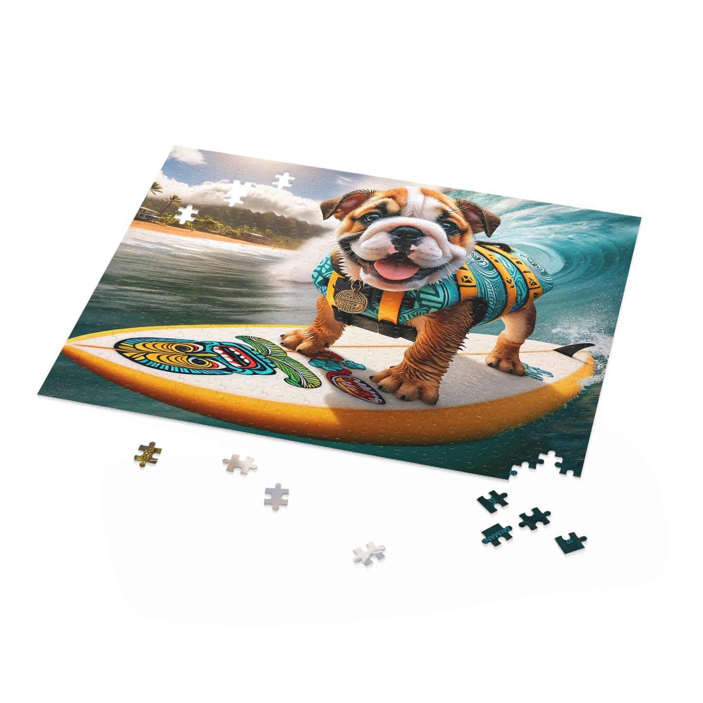 Surf Pups! Surfing English Bulldog Puppy Puzzle 6 - (120, 252, 500-Piece)