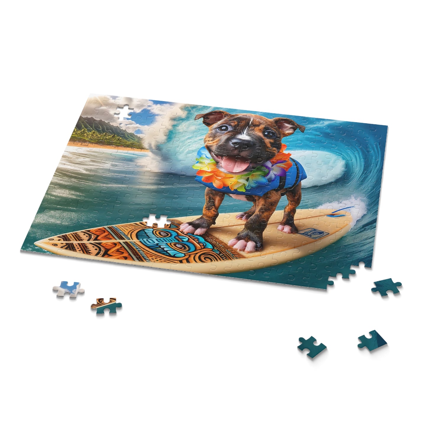 Surf Pups! Surfing Pit Bull Puppy Puzzle 12 - (120, 252, 500-Piece)