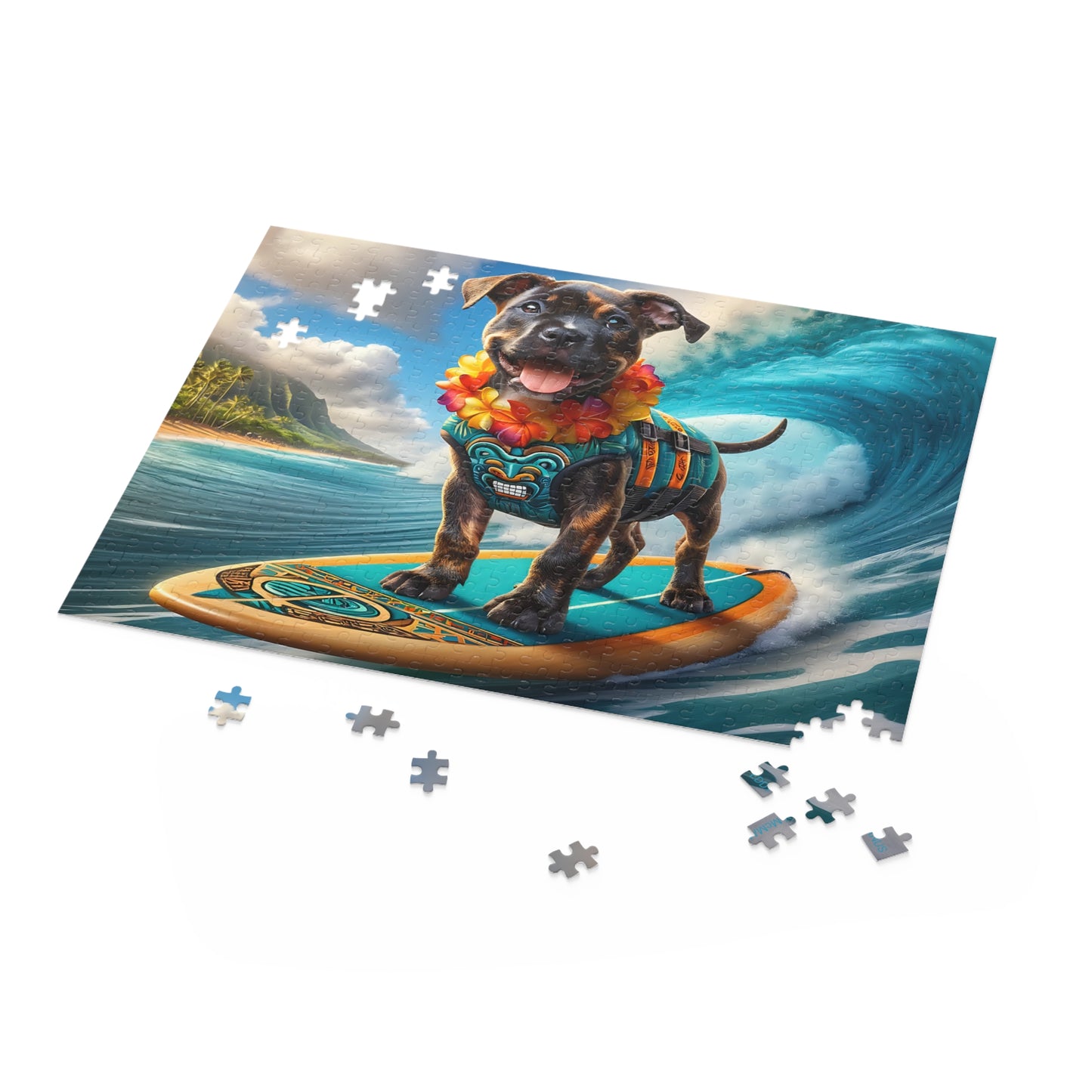 Surf Pups! Surfing Pit Bull Puppy Puzzle 4 - (120, 252, 500-Piece)