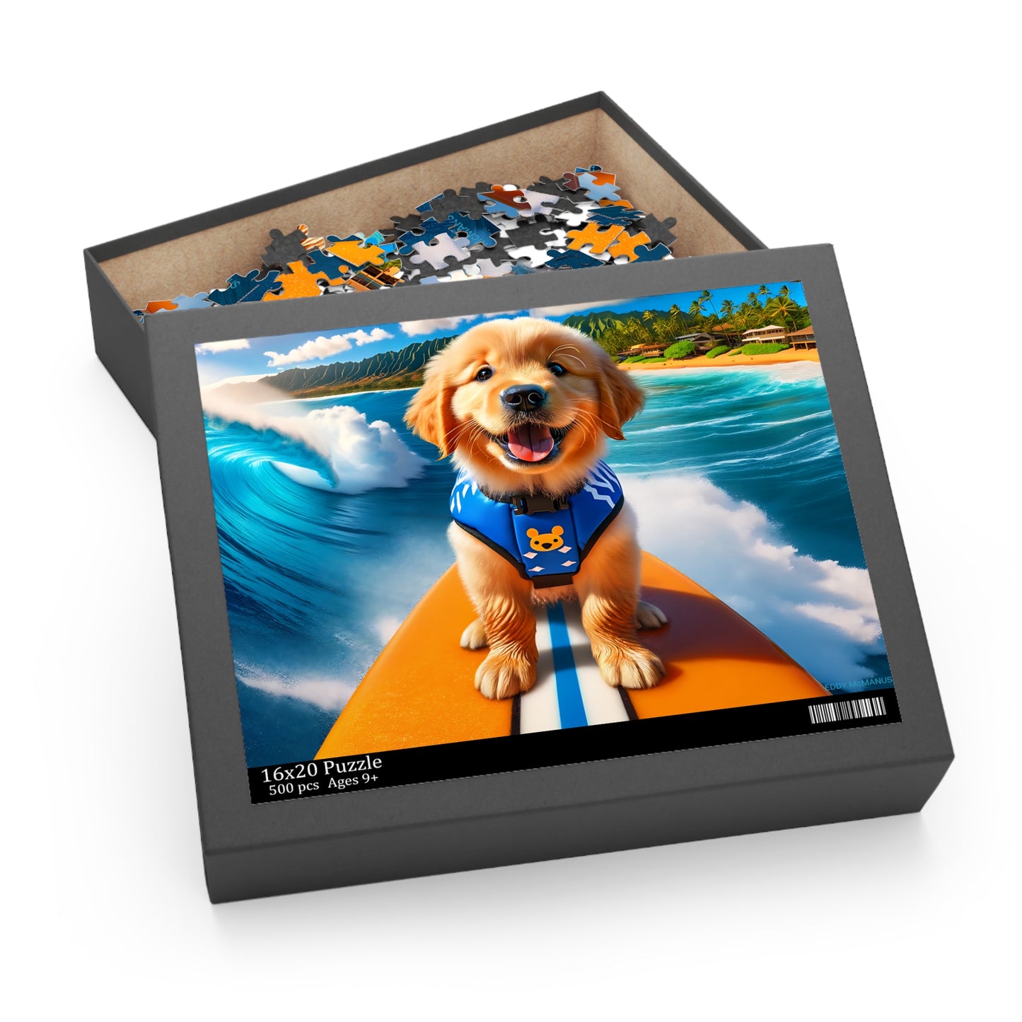 Surf Pups! Surfing Golden Retriever Puppy Puzzle 10 - (120, 252, 500-Piece)