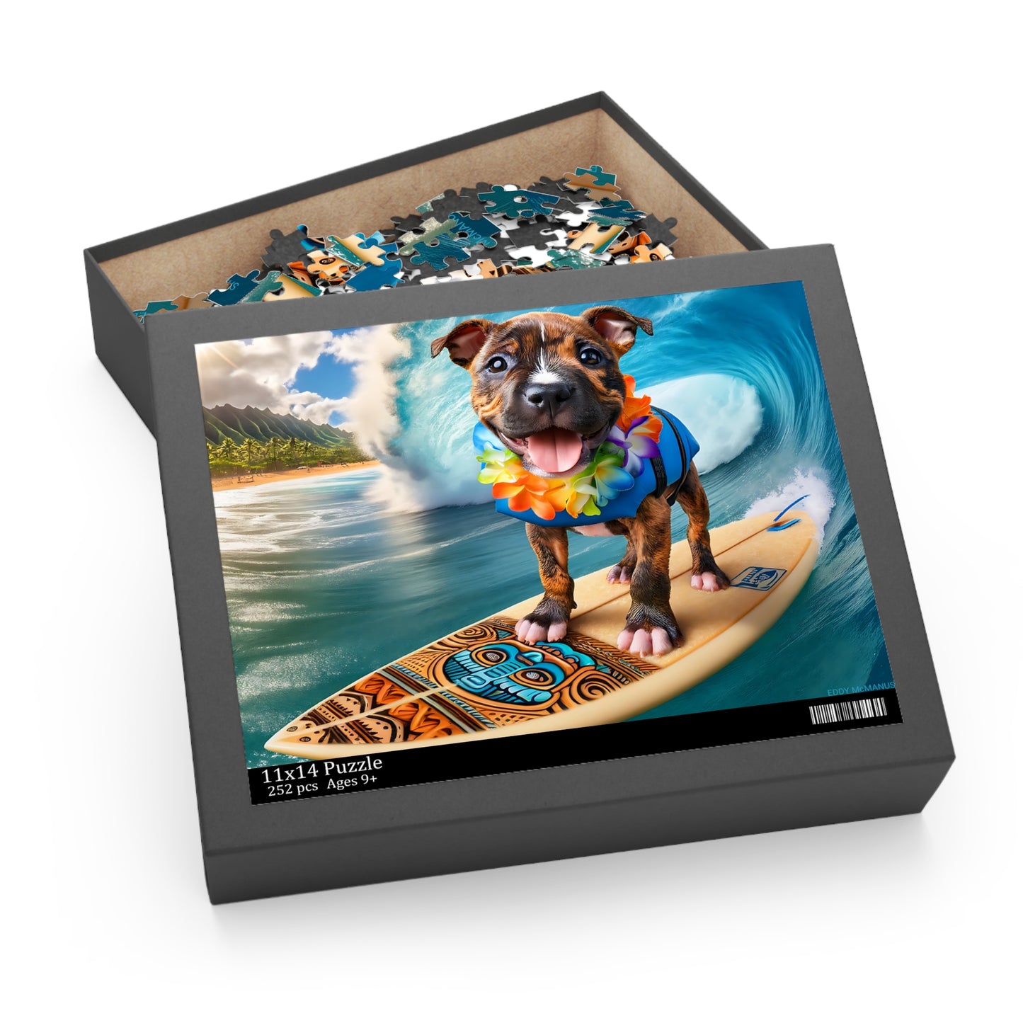 Surf Pups! Surfing Pit Bull Puppy Puzzle 12 - (120, 252, 500-Piece)