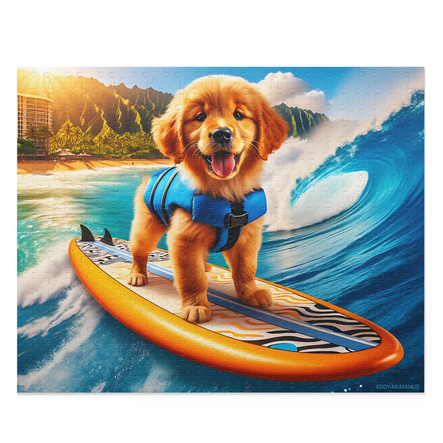 Surf Pups! Surfing Golden Retriever Puppy Puzzle 9 - (120, 252, 500-Piece)
