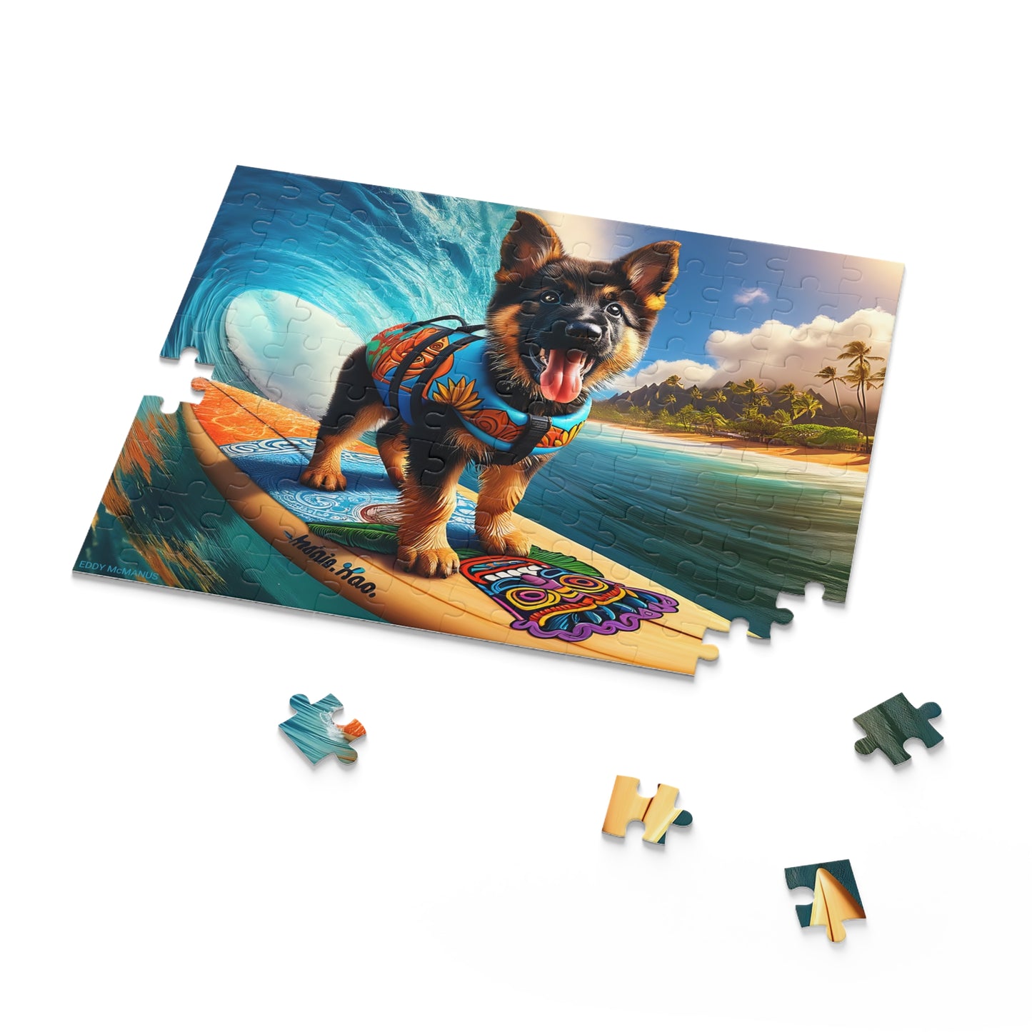 Surf Pups! Surfing German Shepherd Puppy Puzzle 6 - (120, 252, 500-Piece)