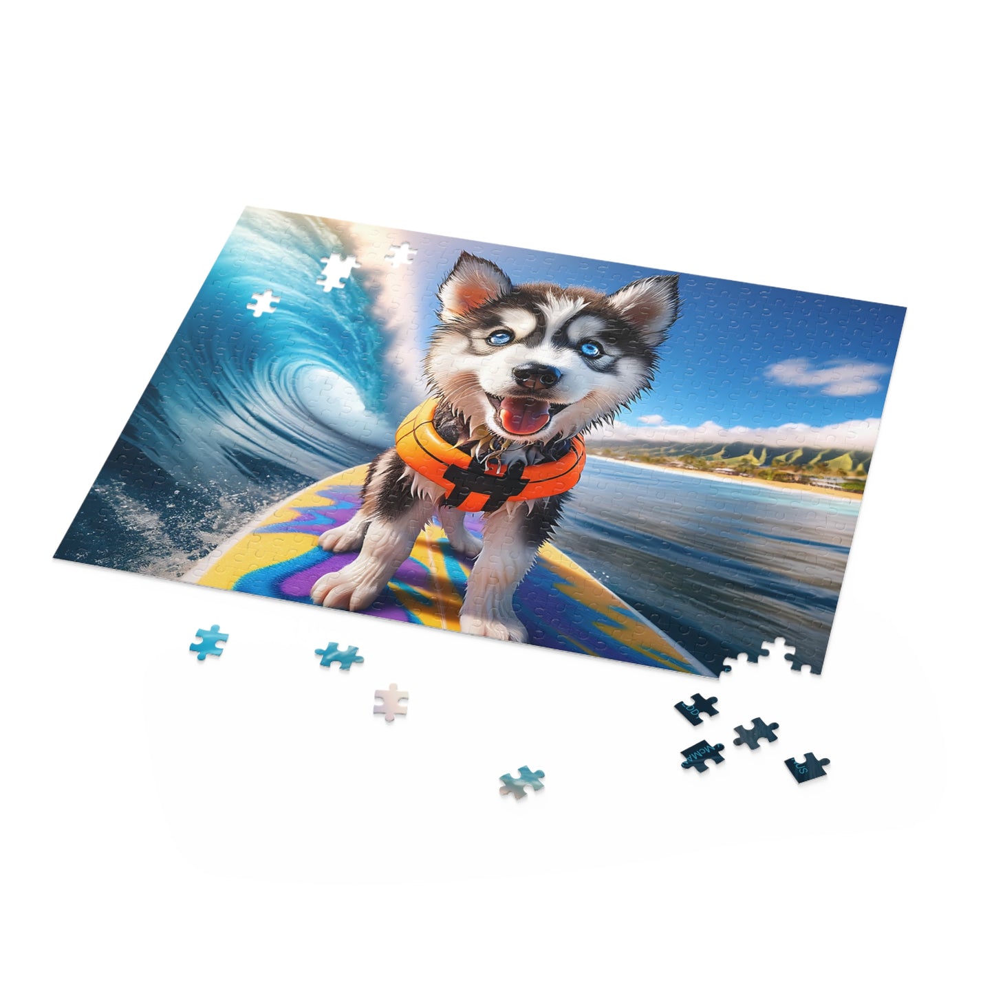 Surf Pups! Surfing Husky Puppy Puzzle 10 - (120, 252, 500-Piece)