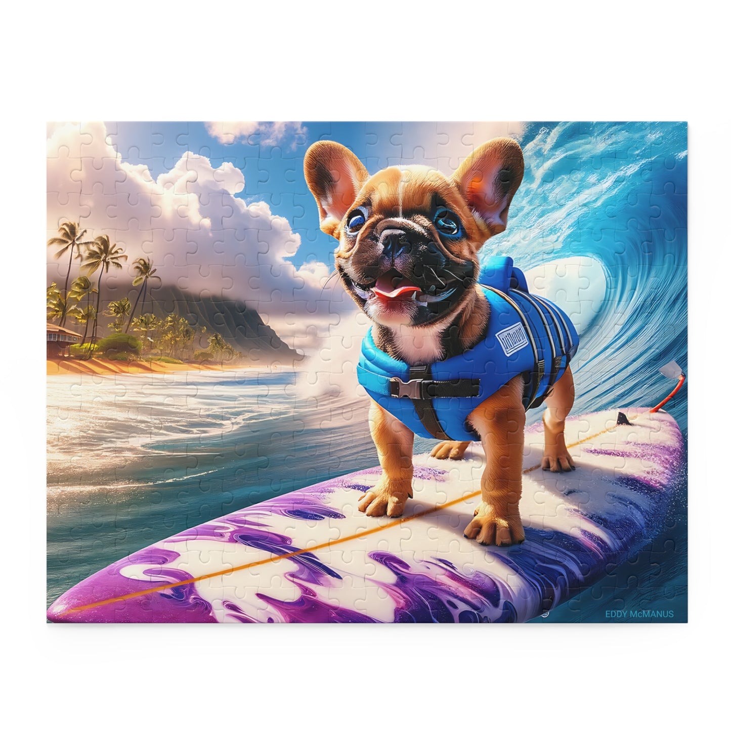 Surf Pups! Surfing French Bulldog Puppy Puzzle 12 - (120, 252, 500-Piece)