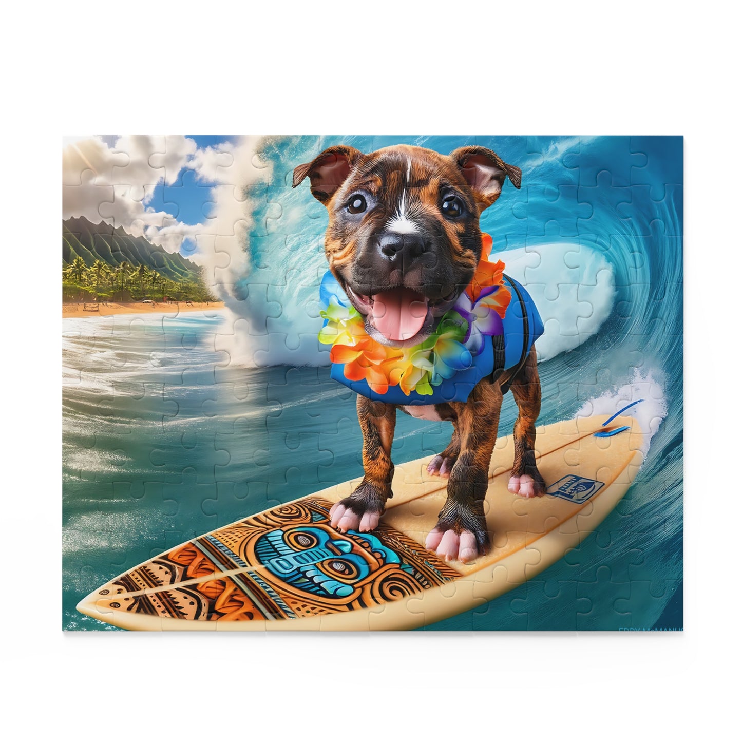 Surf Pups! Surfing Pit Bull Puppy Puzzle 12 - (120, 252, 500-Piece)