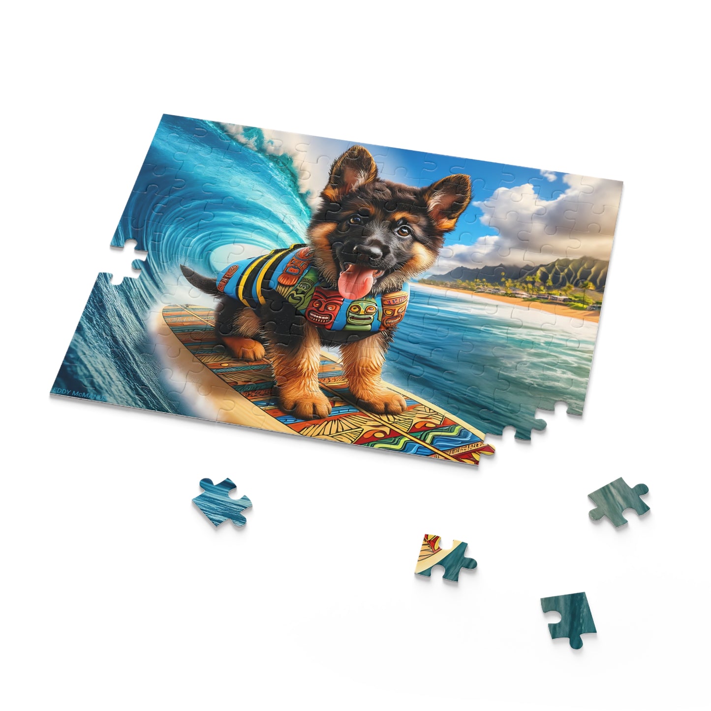 Surf Pups! Surfing German Shepherd Puppy Puzzle 1 - (120, 252, 500-Piece)