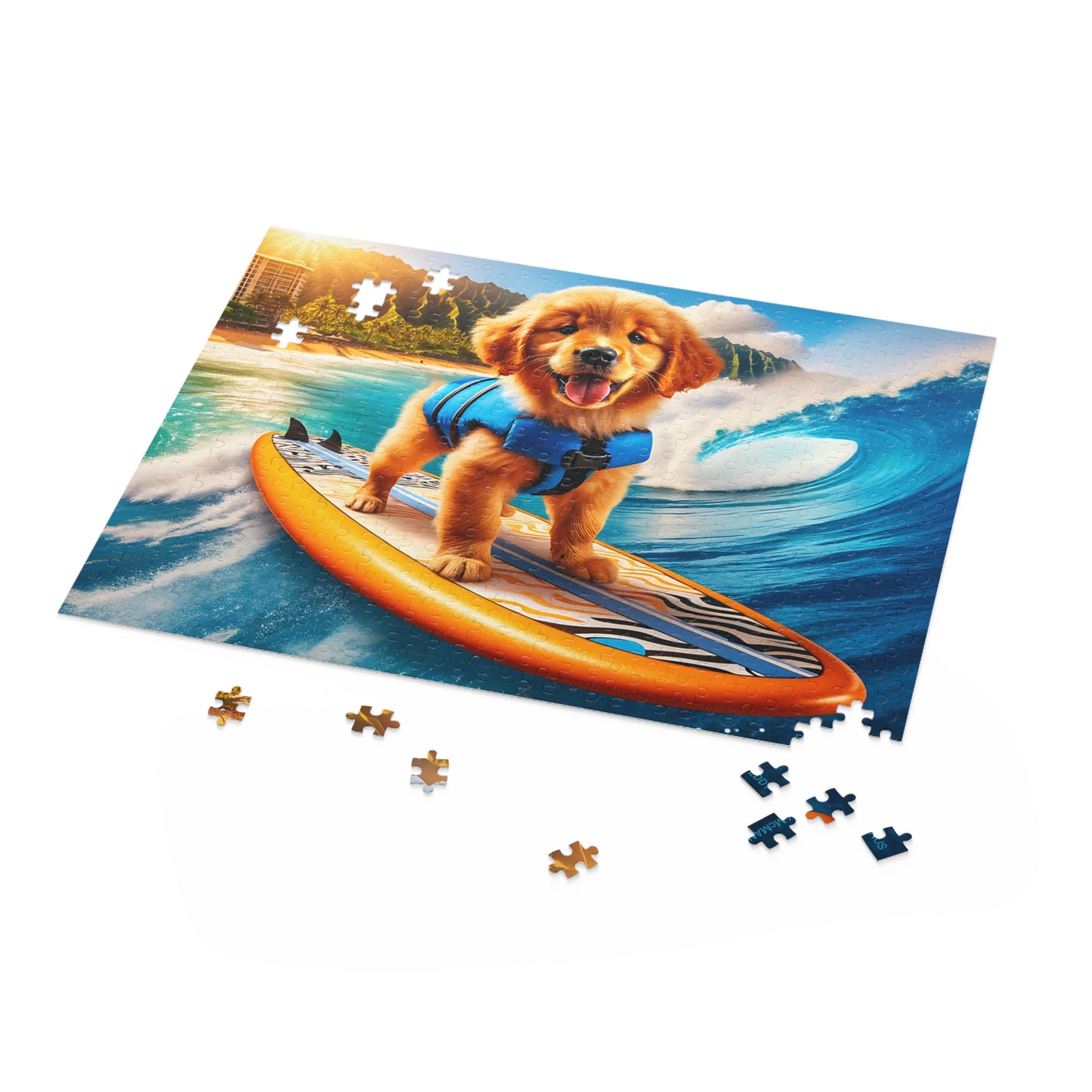 Surf Pups! Surfing Golden Retriever Puppy Puzzle 9 - (120, 252, 500-Piece)