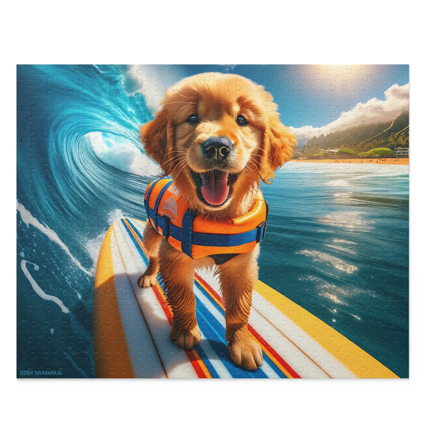 Surf Pups! Surfing Golden Retriever Puppy Puzzle 8 - (120, 252, 500-Piece)