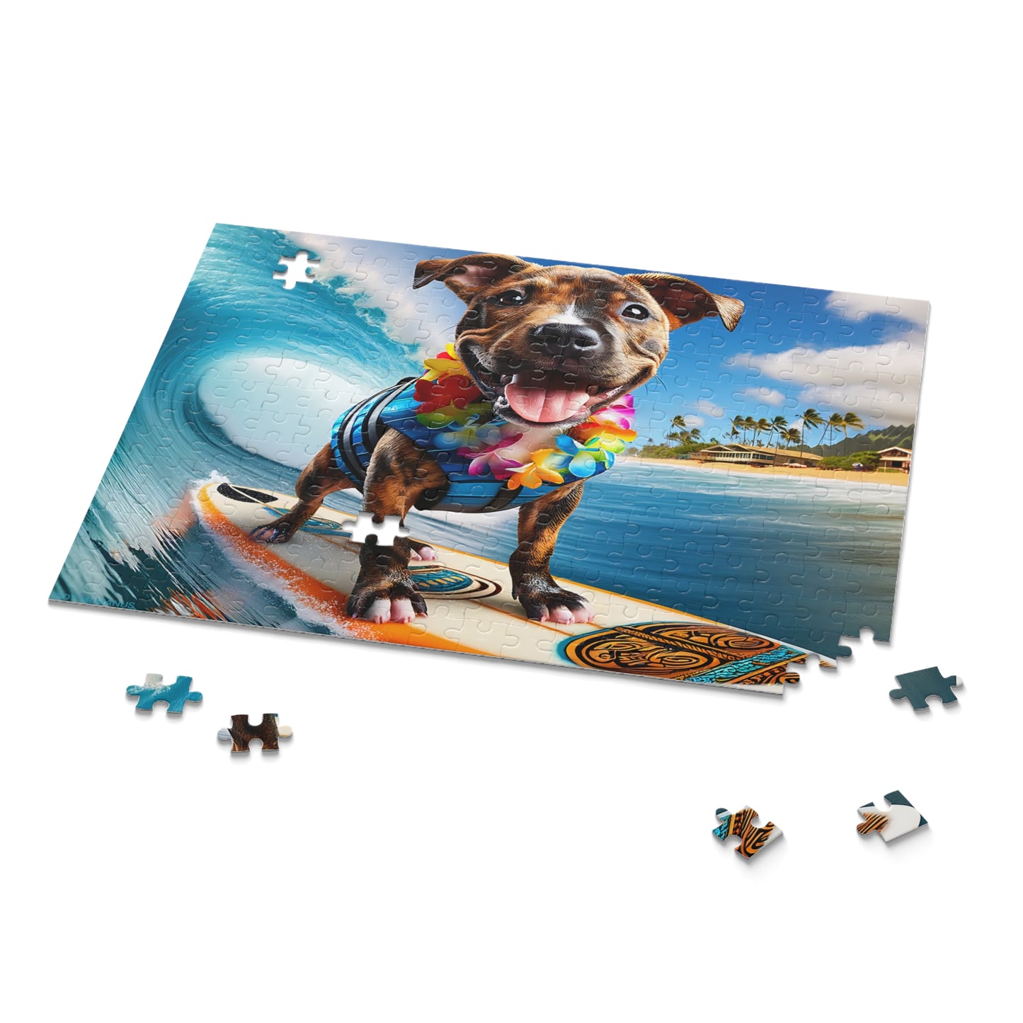 Surf Pups! Surfing Pit Bull Puppy Puzzle 9 - (120, 252, 500-Piece)