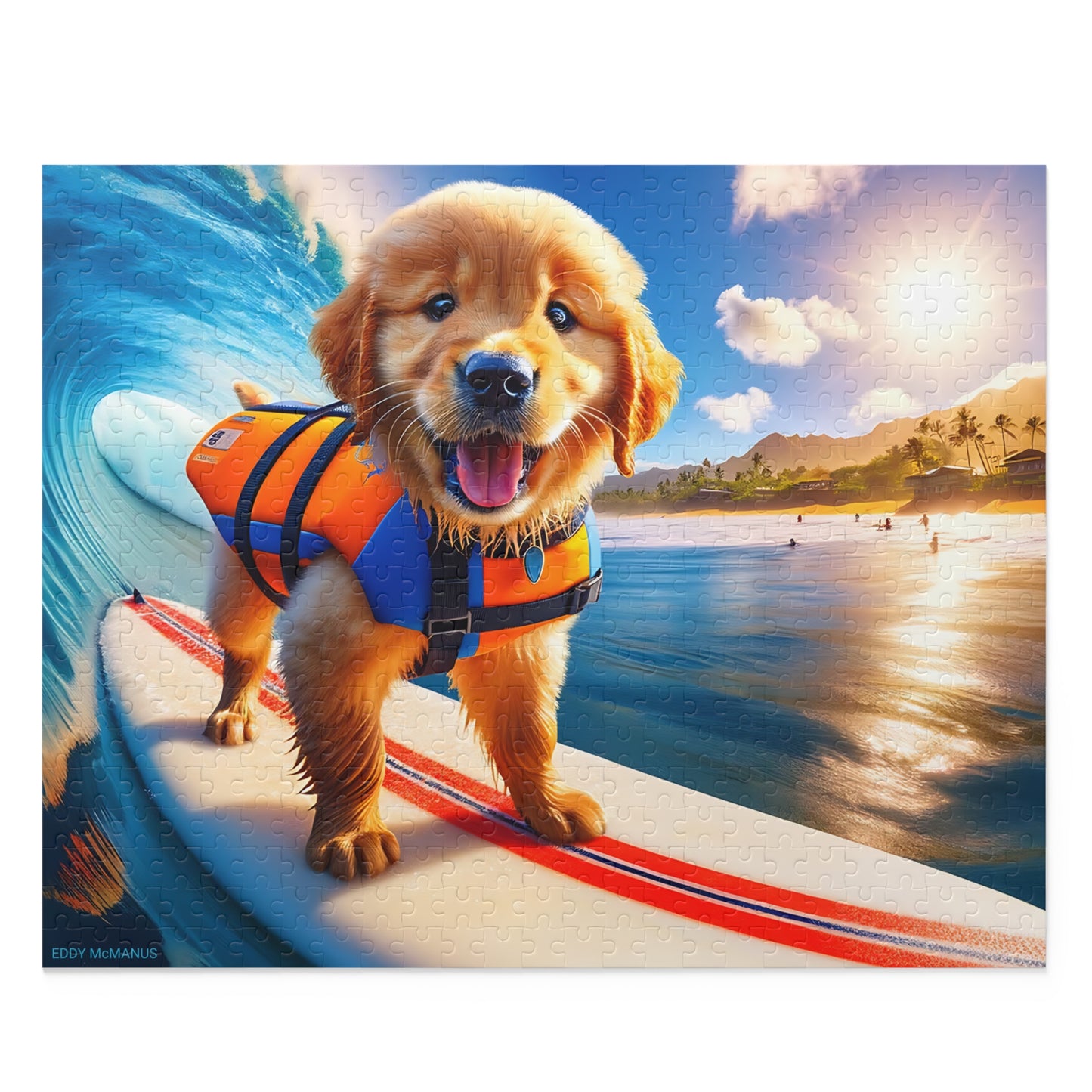 Surf Pups! Surfing Golden Retriever Puppy Puzzle 7 - (120, 252, 500-Piece)