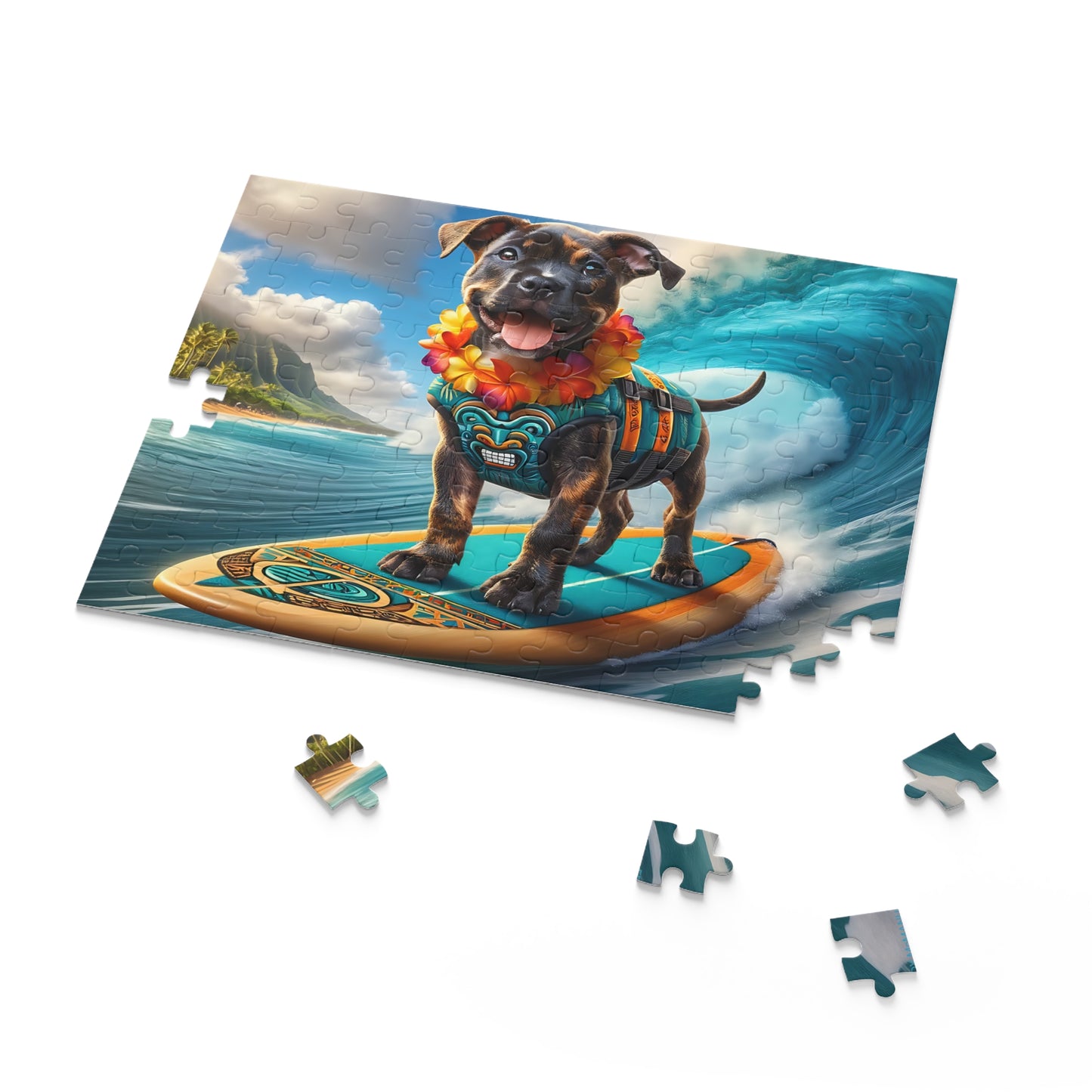 Surf Pups! Surfing Pit Bull Puppy Puzzle 4 - (120, 252, 500-Piece)