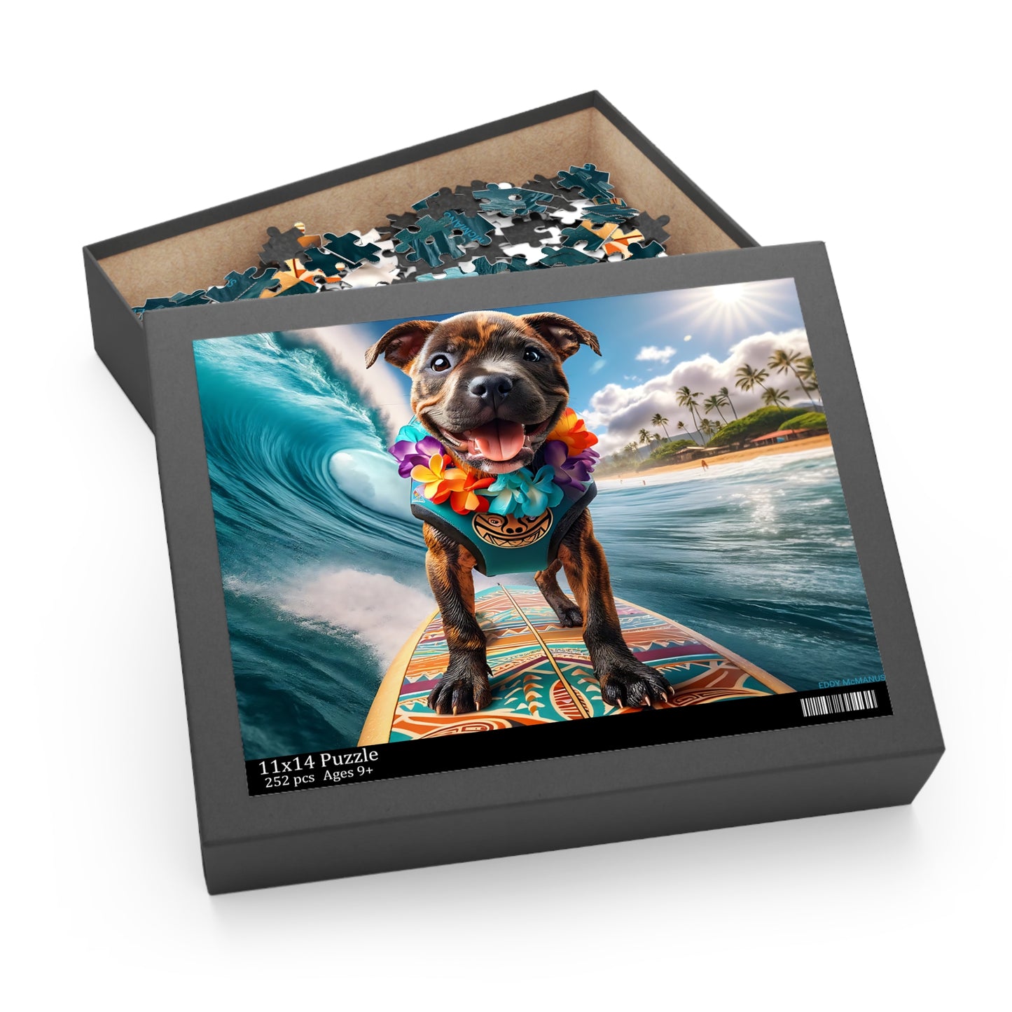 Surf Pups! Surfing Pit Bull Puppy Puzzle 5 - (120, 252, 500-Piece)