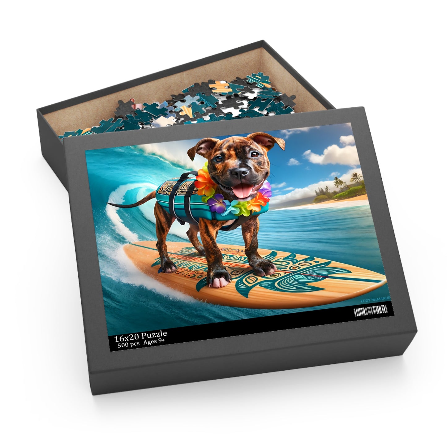 Surf Pups! Surfing Pit Bull Puppy Puzzle 6 - (120, 252, 500-Piece)