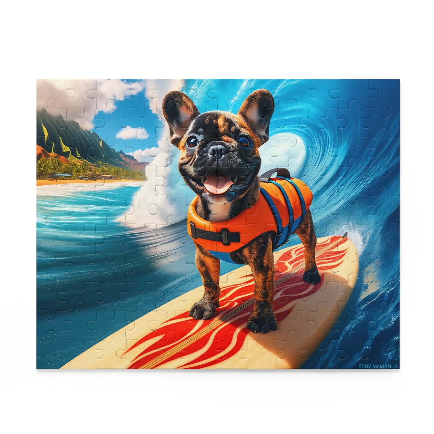 Surf Pups! Surfing French Bulldog Puppy Puzzle 4 - (120, 252, 500-Piece)