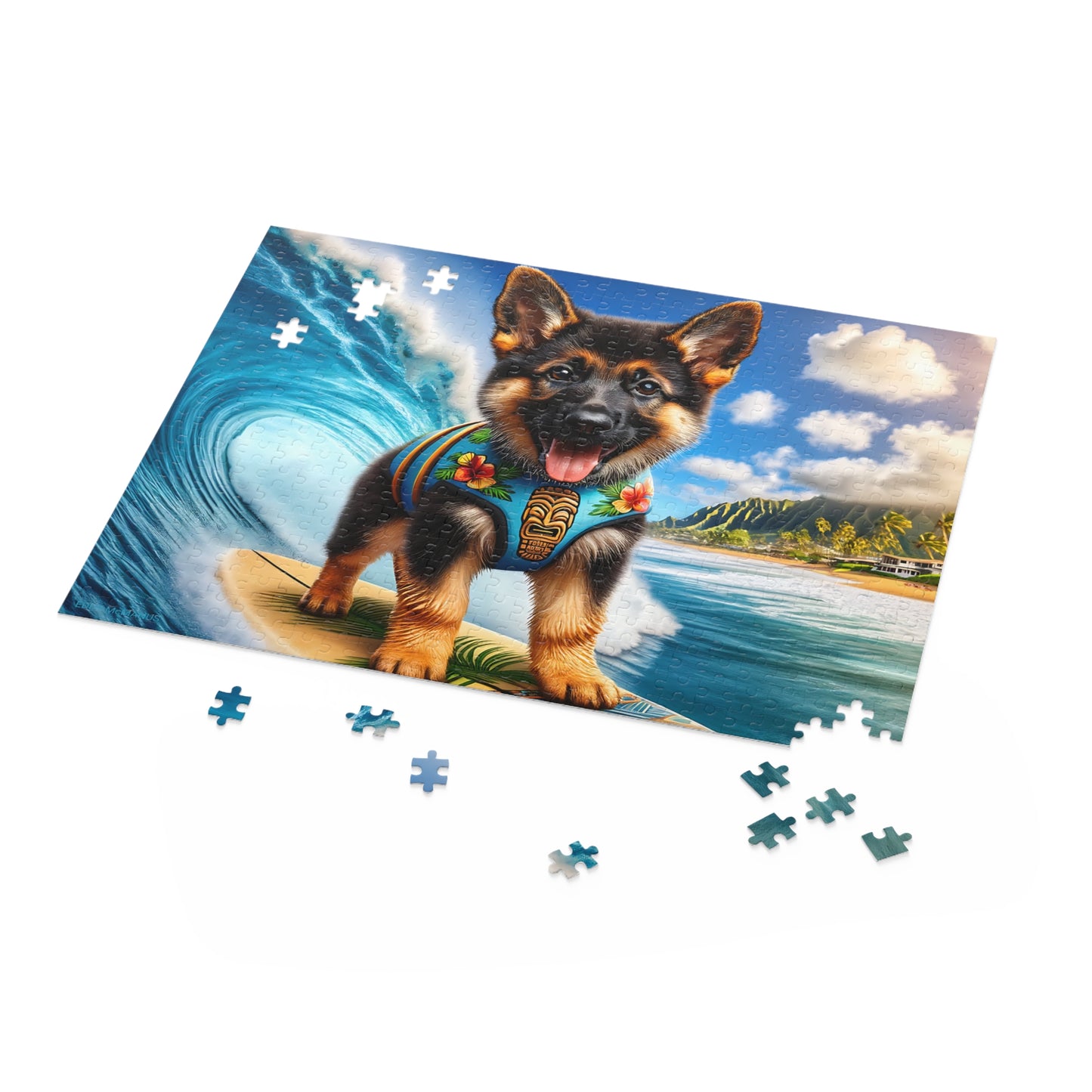 Surf Pups! Surfing German Shepherd Puppy Puzzle 2 - (120, 252, 500-Piece)