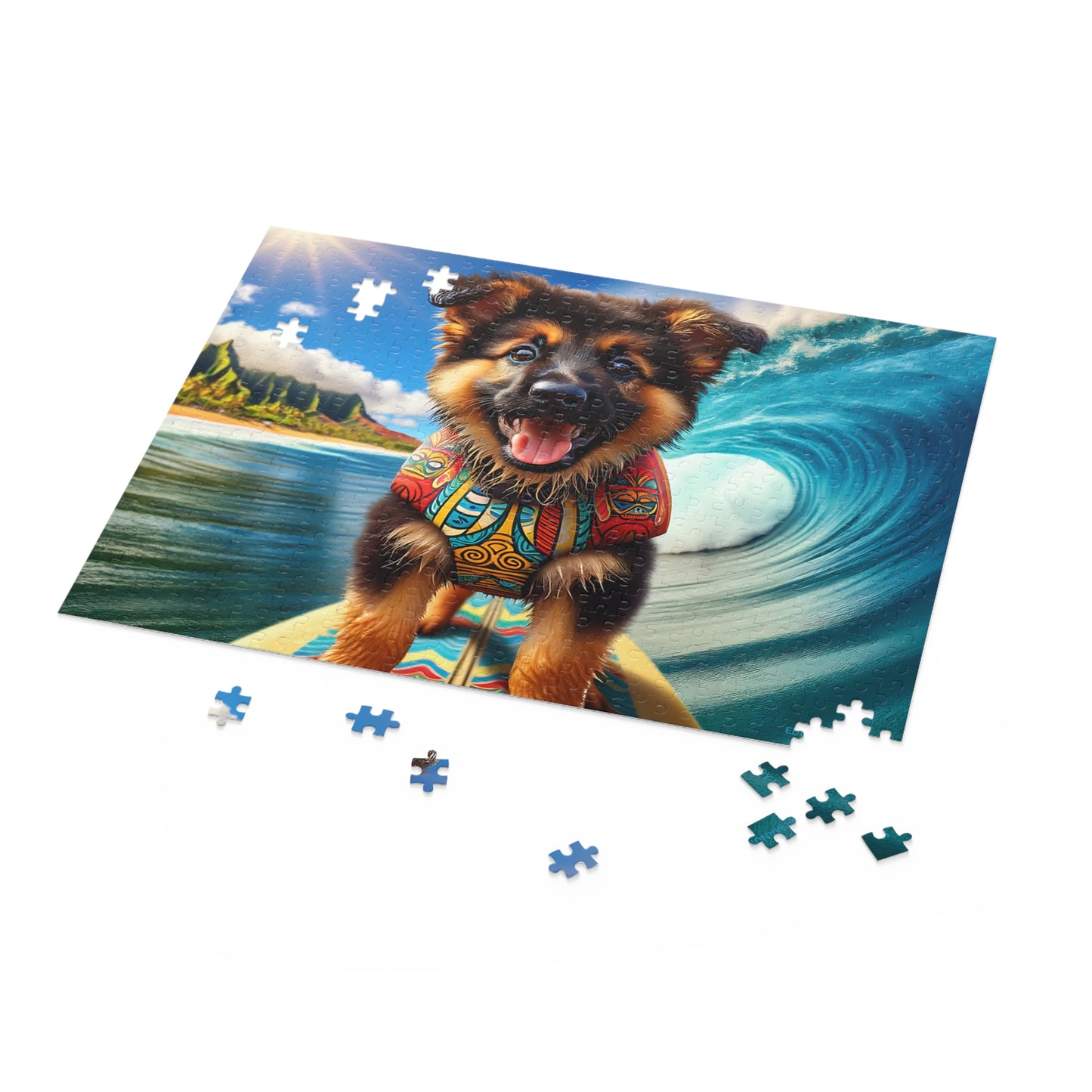 Surf Pups! Surfing German Shepherd Puppy Puzzle 5 - (120, 252, 500-Piece)