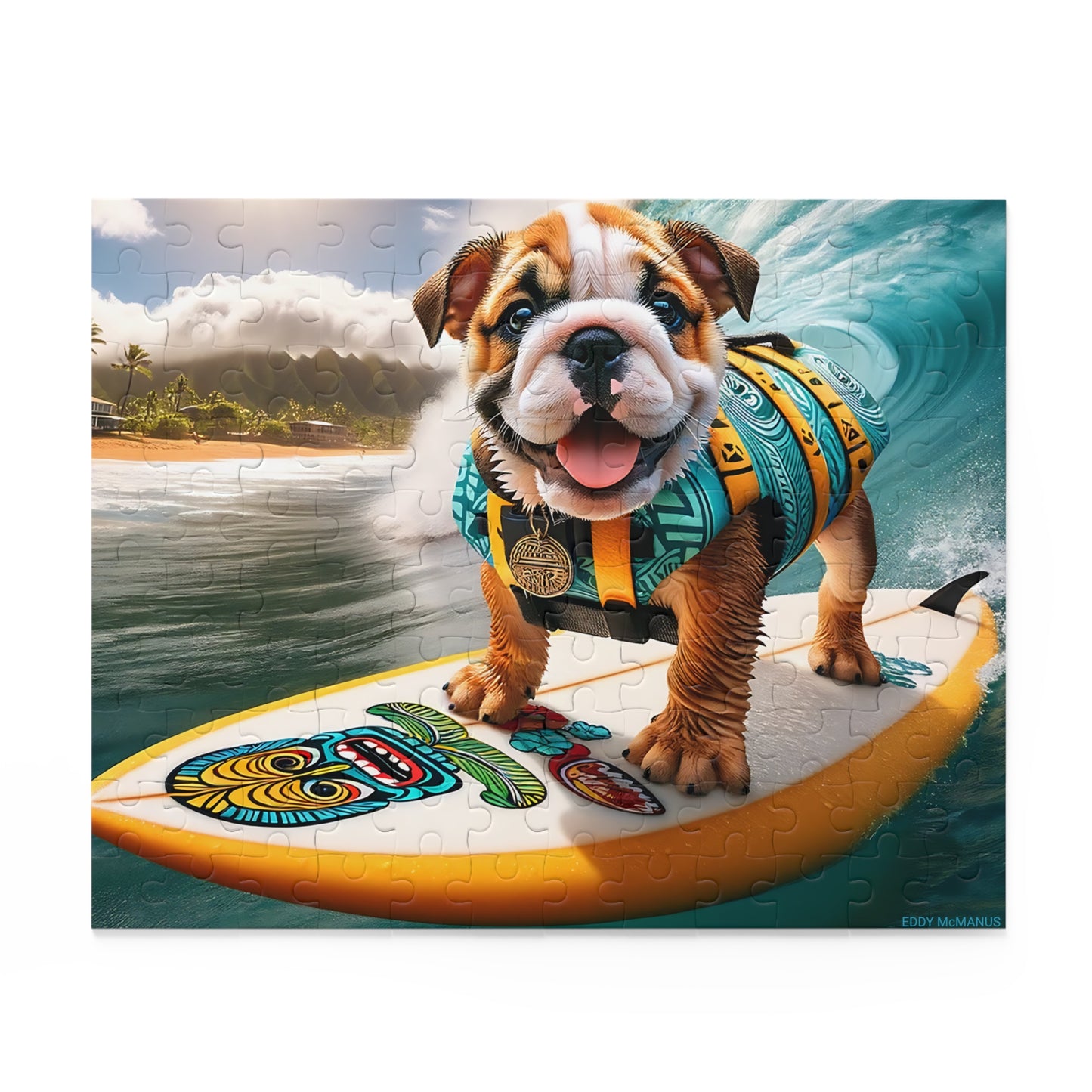 Surf Pups! Surfing English Bulldog Puppy Puzzle 6 - (120, 252, 500-Piece)