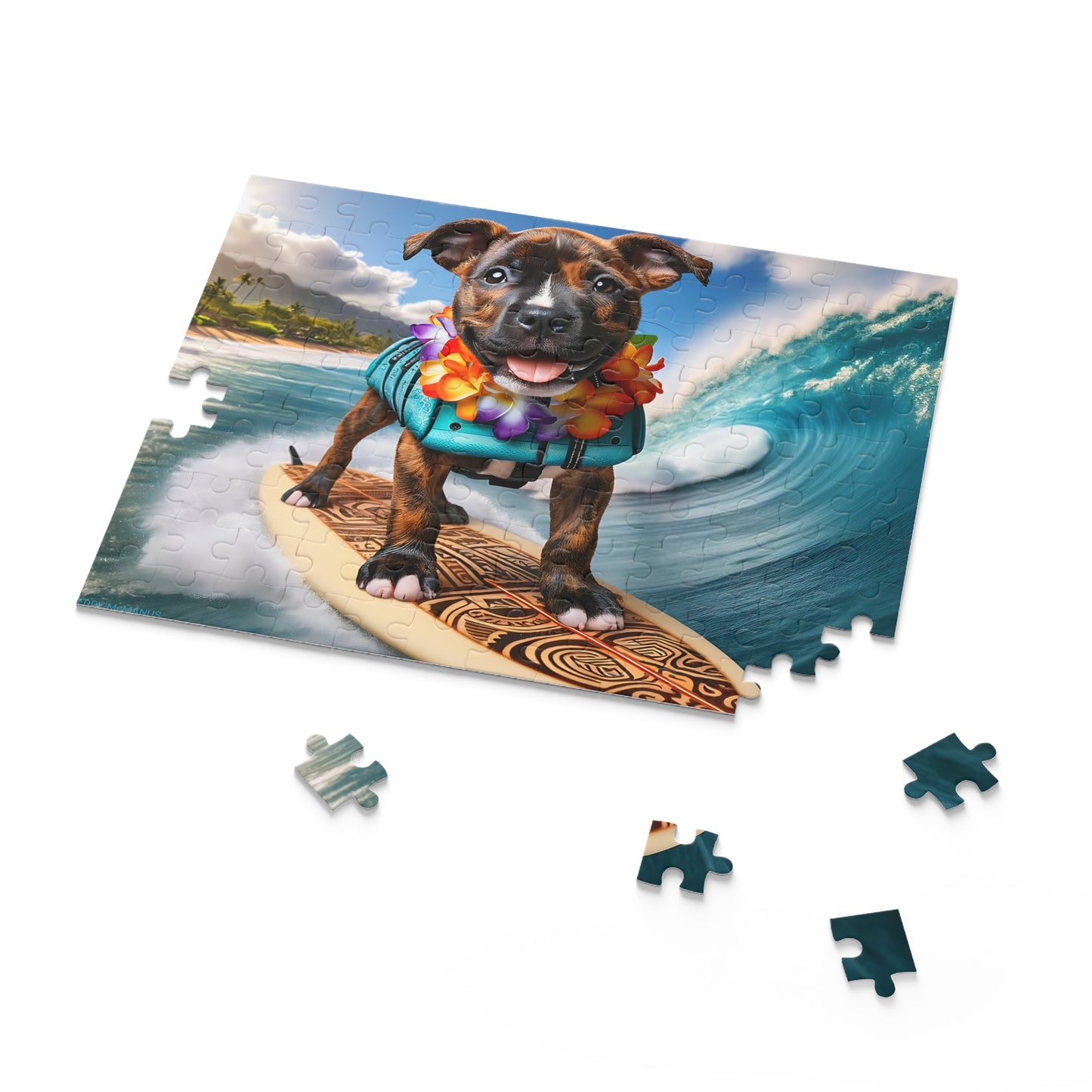 Surf Pups! Surfing Pit Bull Puppy Puzzle 3 - (120, 252, 500-Piece)