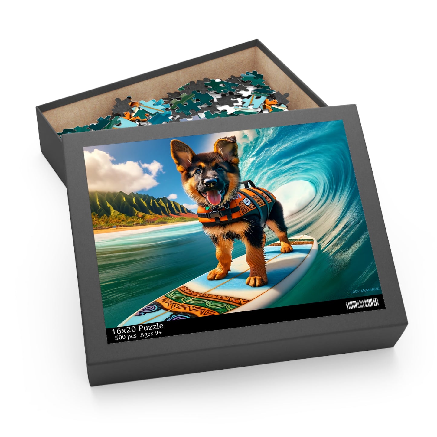 Surf Pups! Surfing German Shepherd Puppy Puzzle 7 - (120, 252, 500-Piece)