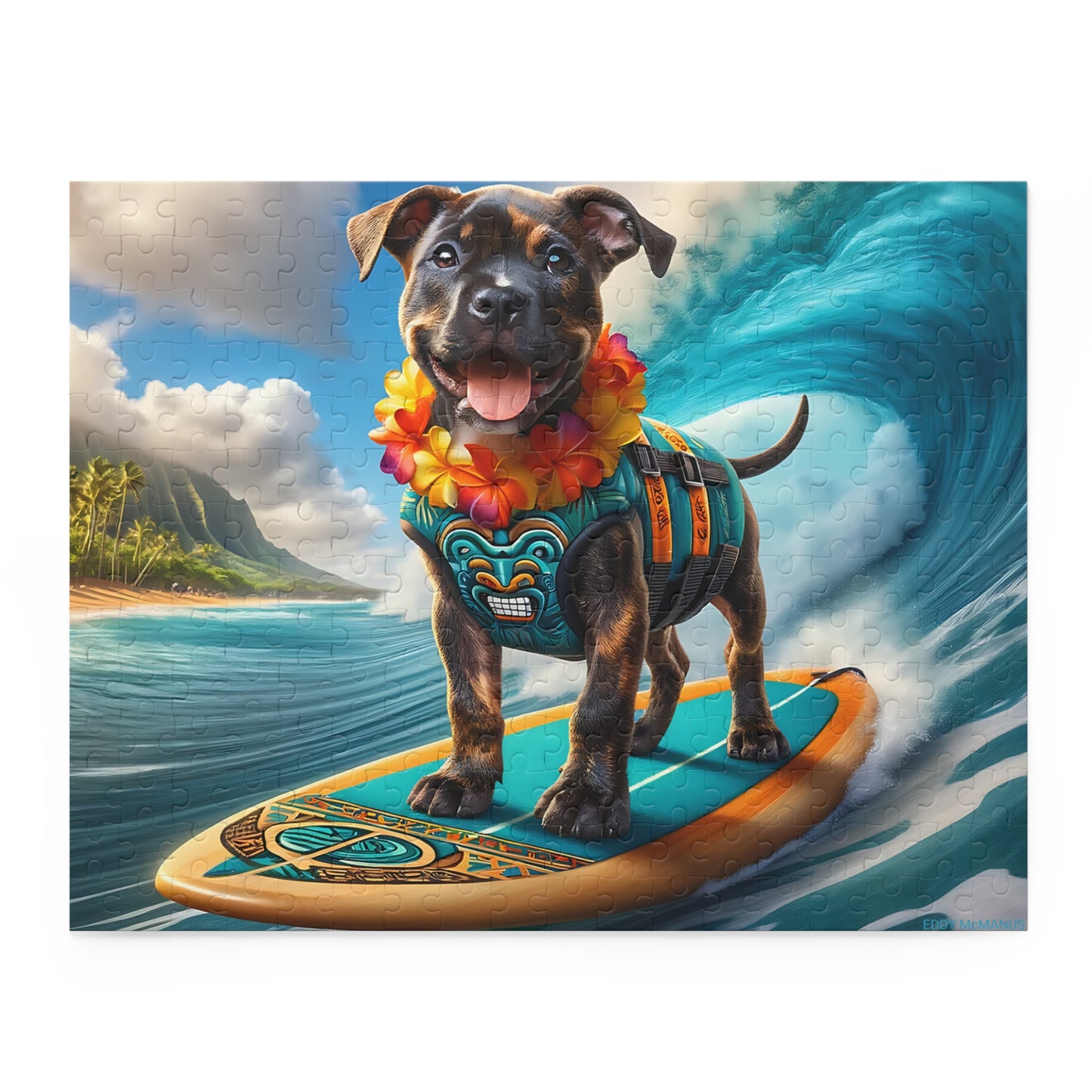Surf Pups! Surfing Pit Bull Puppy Puzzle 4 - (120, 252, 500-Piece)
