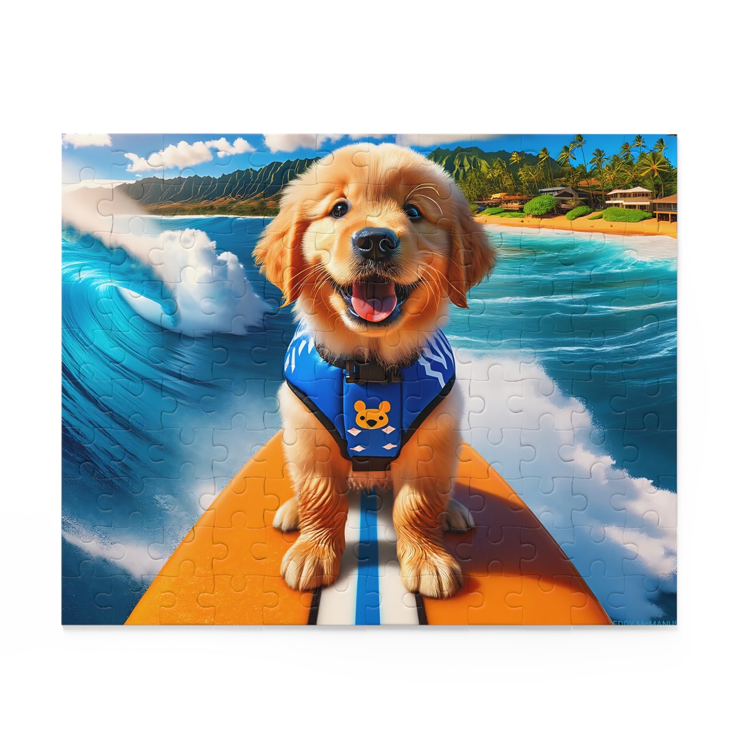 Surf Pups! Surfing Golden Retriever Puppy Puzzle 10 - (120, 252, 500-Piece)