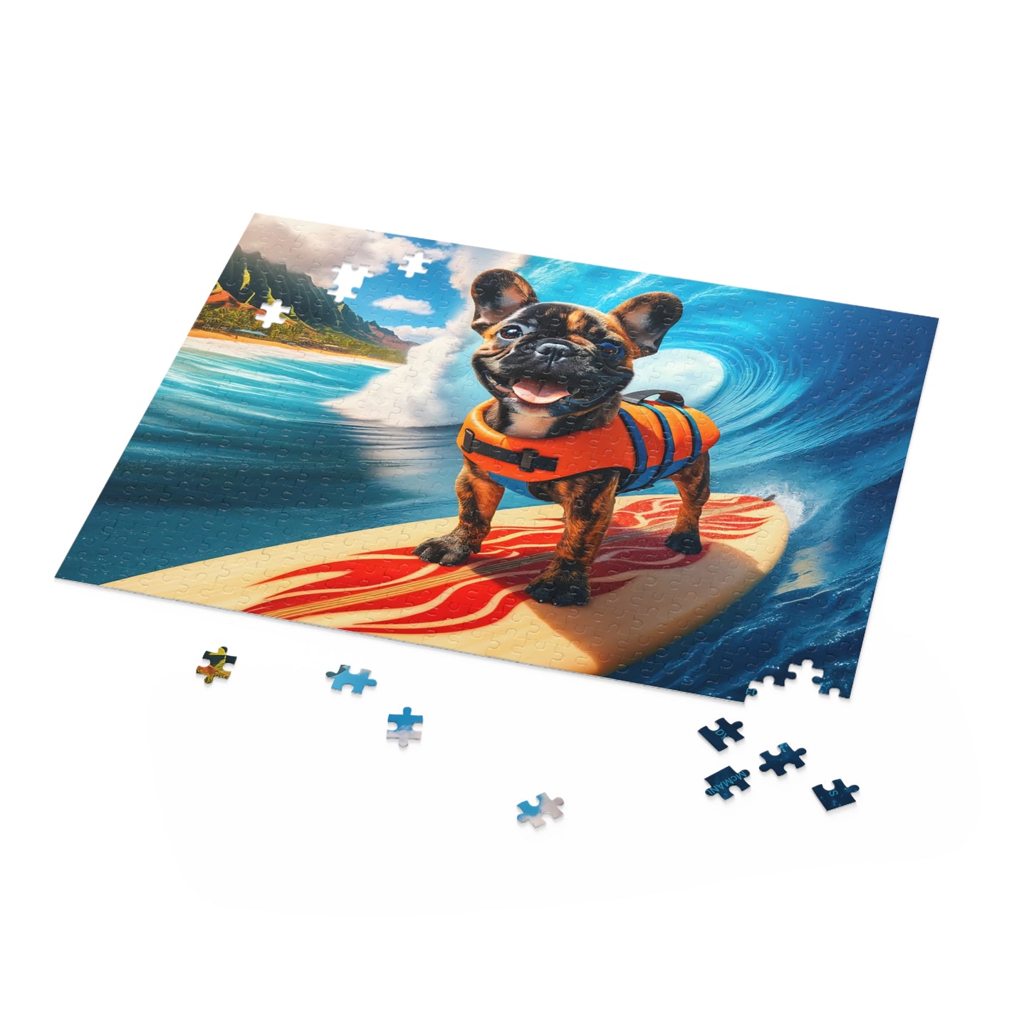 Surf Pups! Surfing French Bulldog Puppy Puzzle 4 - (120, 252, 500-Piece)