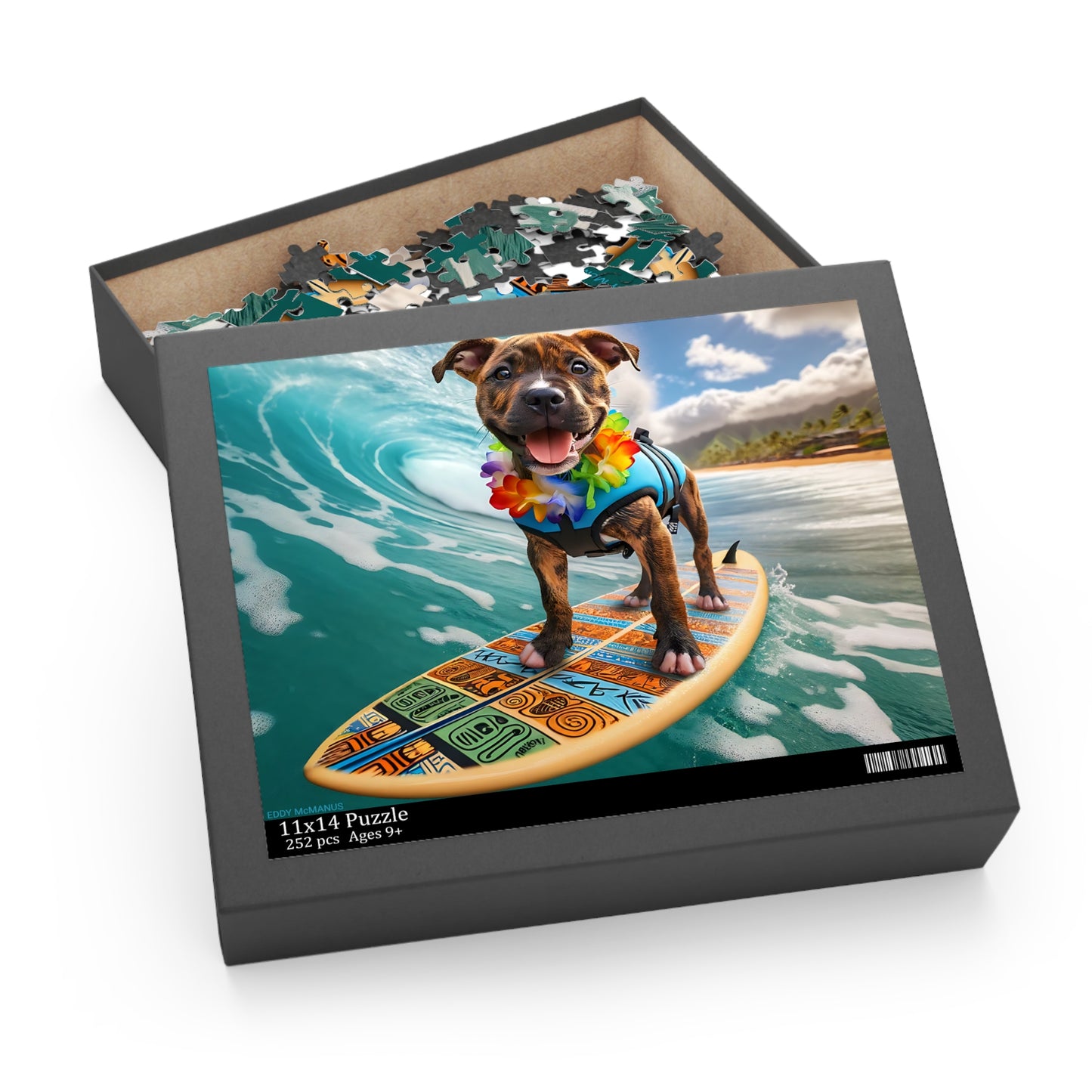 Surf Pups! Surfing Pit Bull Puppy Puzzle 2 - (120, 252, 500-Piece)