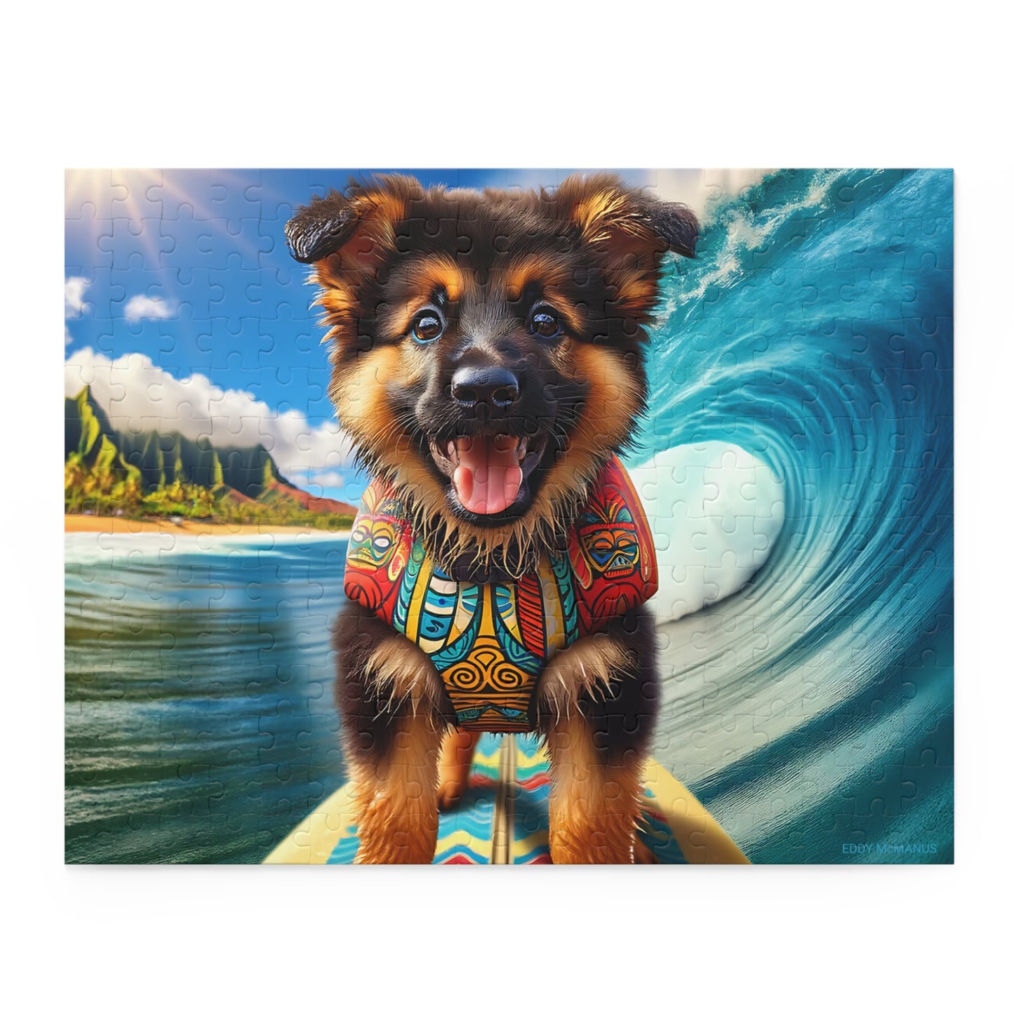Surf Pups! Surfing German Shepherd Puppy Puzzle 5 - (120, 252, 500-Piece)
